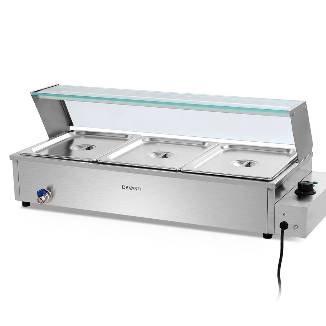 2 Devanti Commercial Food Warmer Bain Marie 3 Electric Buffet Pans - Silver, 2 of 7