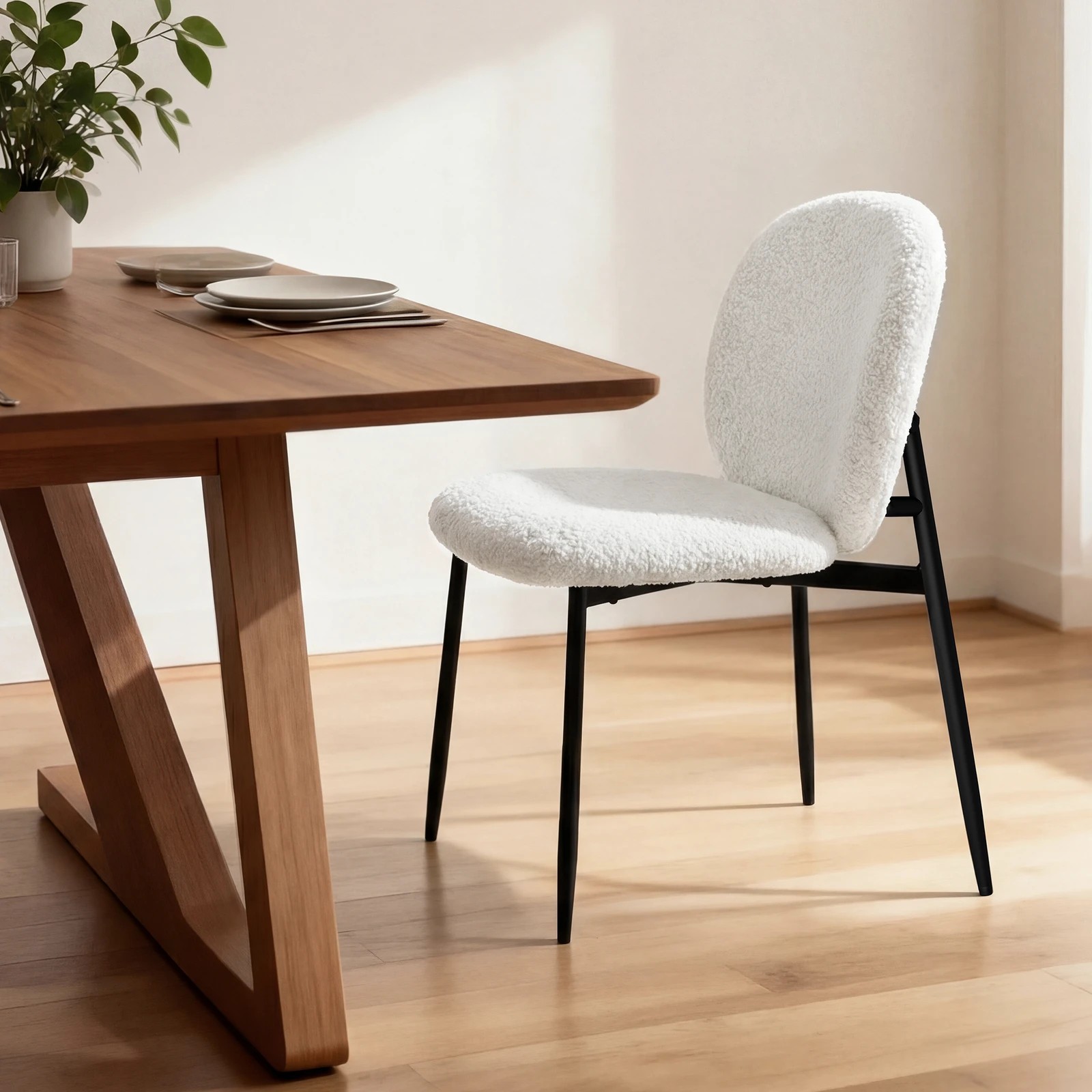 3 Alfordson 4x Dining Chairs Cafe Kitchen Lounge Curved Wooden Back Sherpa - White, 3 of 10