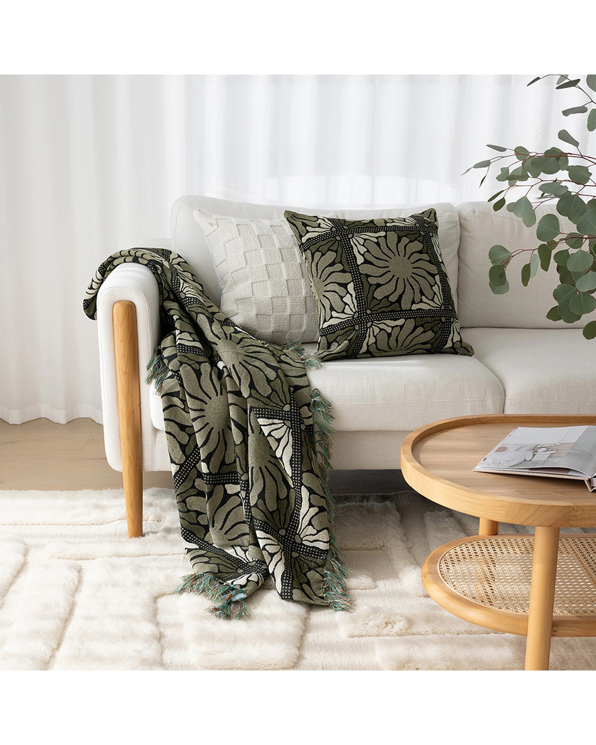 2 Bambury Zinnia Poly/Cotton Throw Blanket Moss 130x180cm - Green, 2 of 5