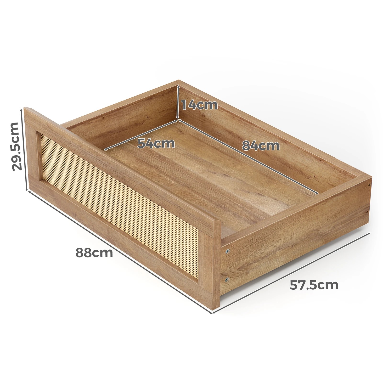 3 Alfordson Wooden Bed Frame Single Size Rattan Bed Base with Storage Drawer - Oak, 3 of 10