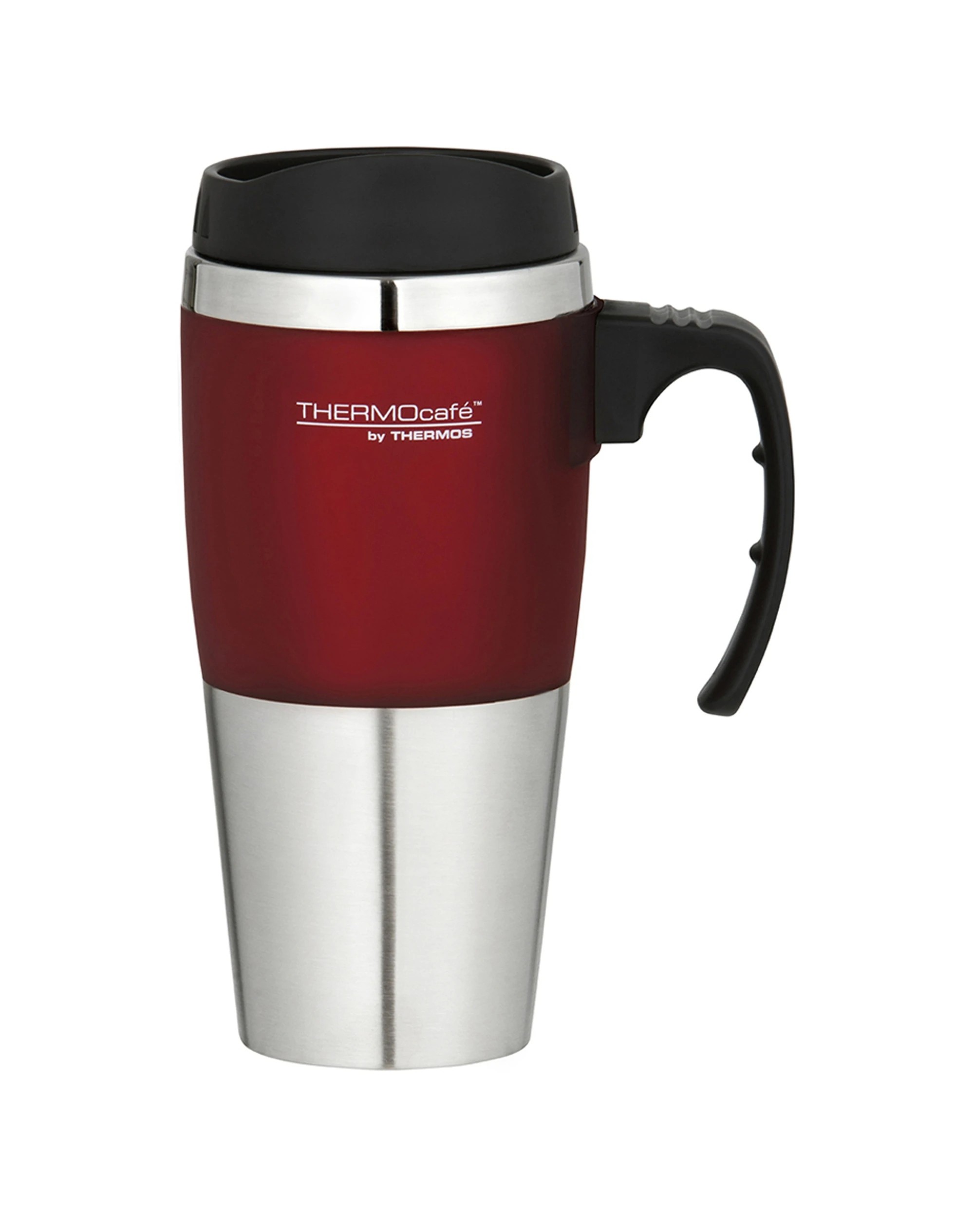 2 Thermocafe Stainless Steel Double Wall Travel Mug 450ml Spill-resistant Lid - Red, 2 of 3