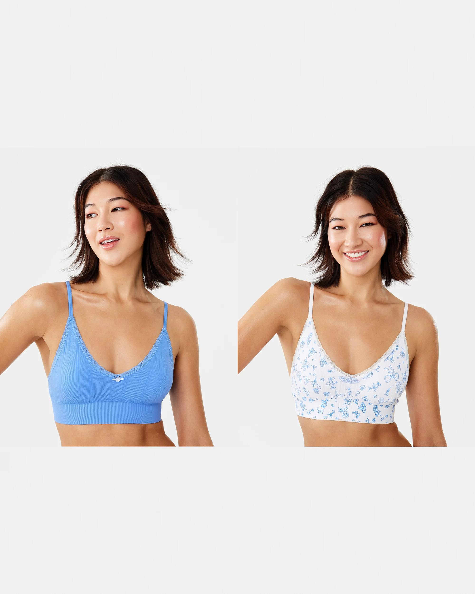 1 2 Pack Seamfree Rib Bralette Flrl Bow