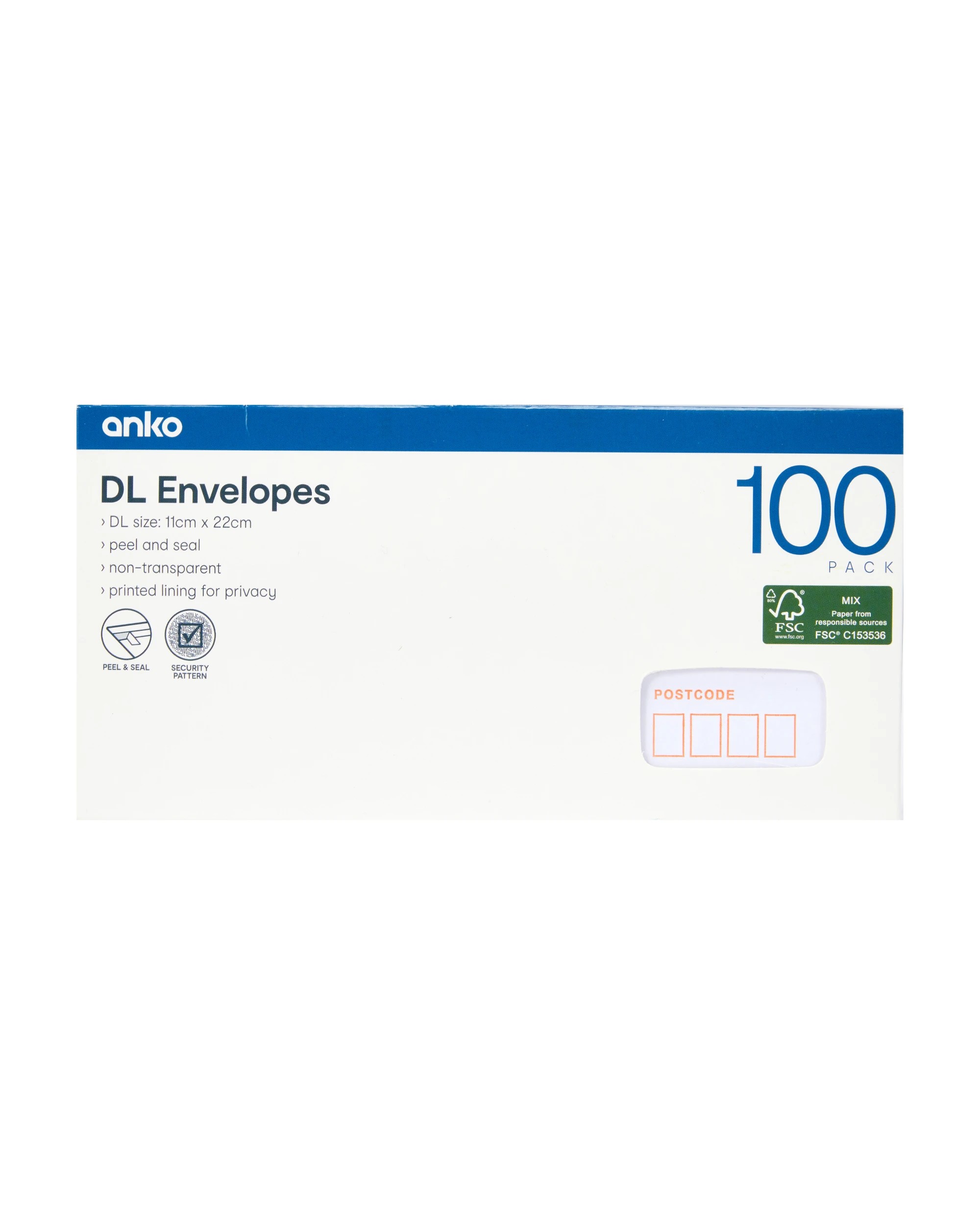 1 100 Pack DL Peel and Seal Envelopes - White, 1 of 5