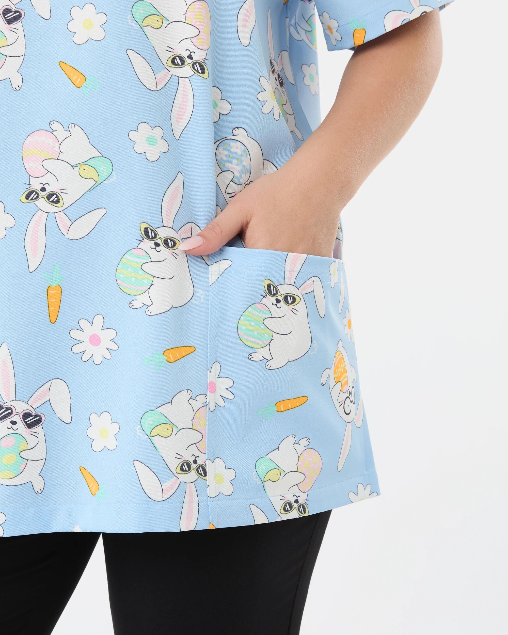 6 Work Short Sleeve Print Scrub Top Blu Easter, 6 of 10