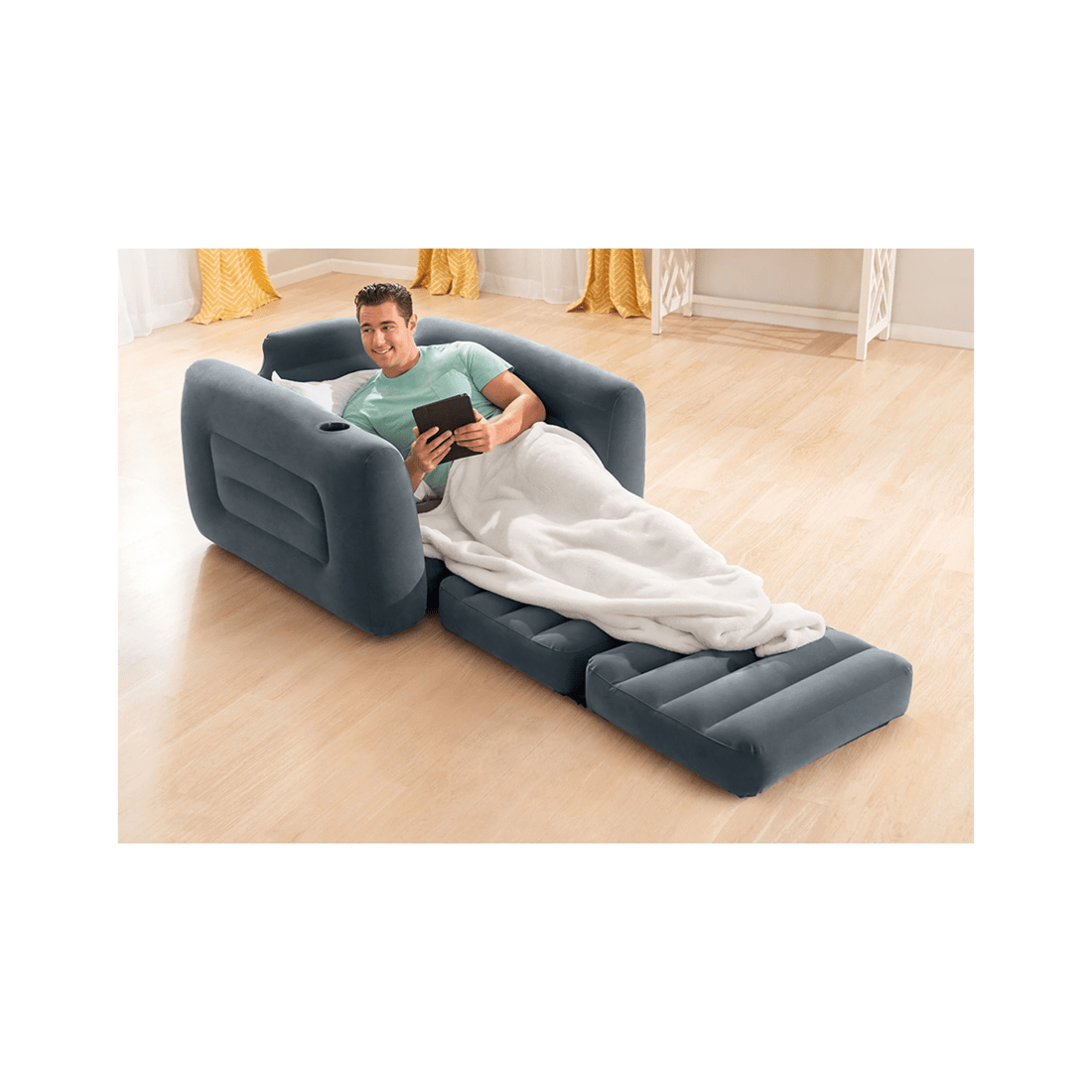 4 Intex 2-in-1 Foldable Pull-out Inflatable Chair/twin Air Mattress Bed Charcoal
 - Grey, 4 of 6