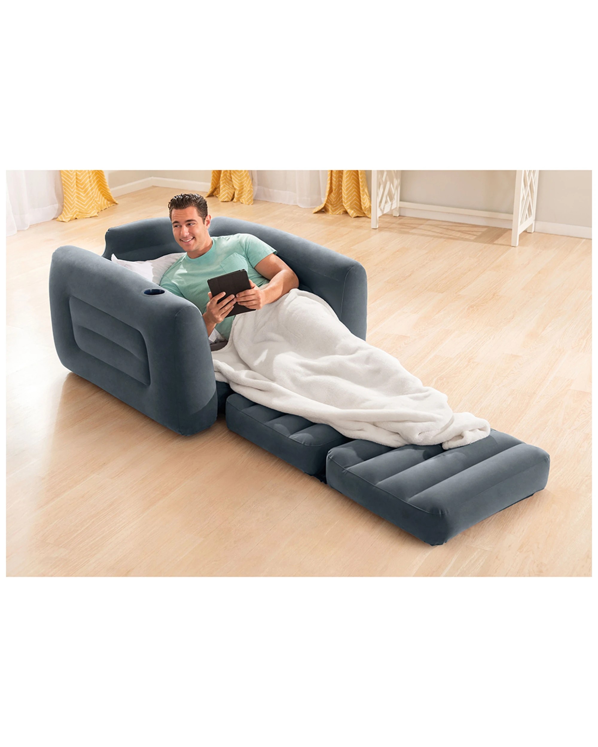 4 Intex 2-in-1 Foldable Pull-out Inflatable Chair/twin Air Mattress Bed Charcoal
 - Grey, 4 of 6
