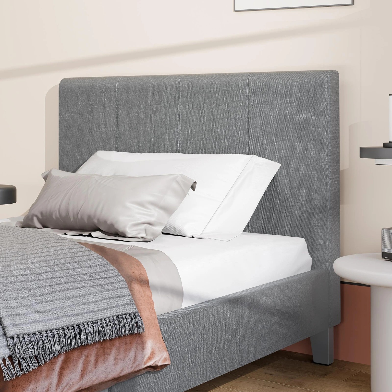 7 Alfordson Bed Frame Single Size Mattress Base Wooden Platform Fabric - Grey, 7 of 10