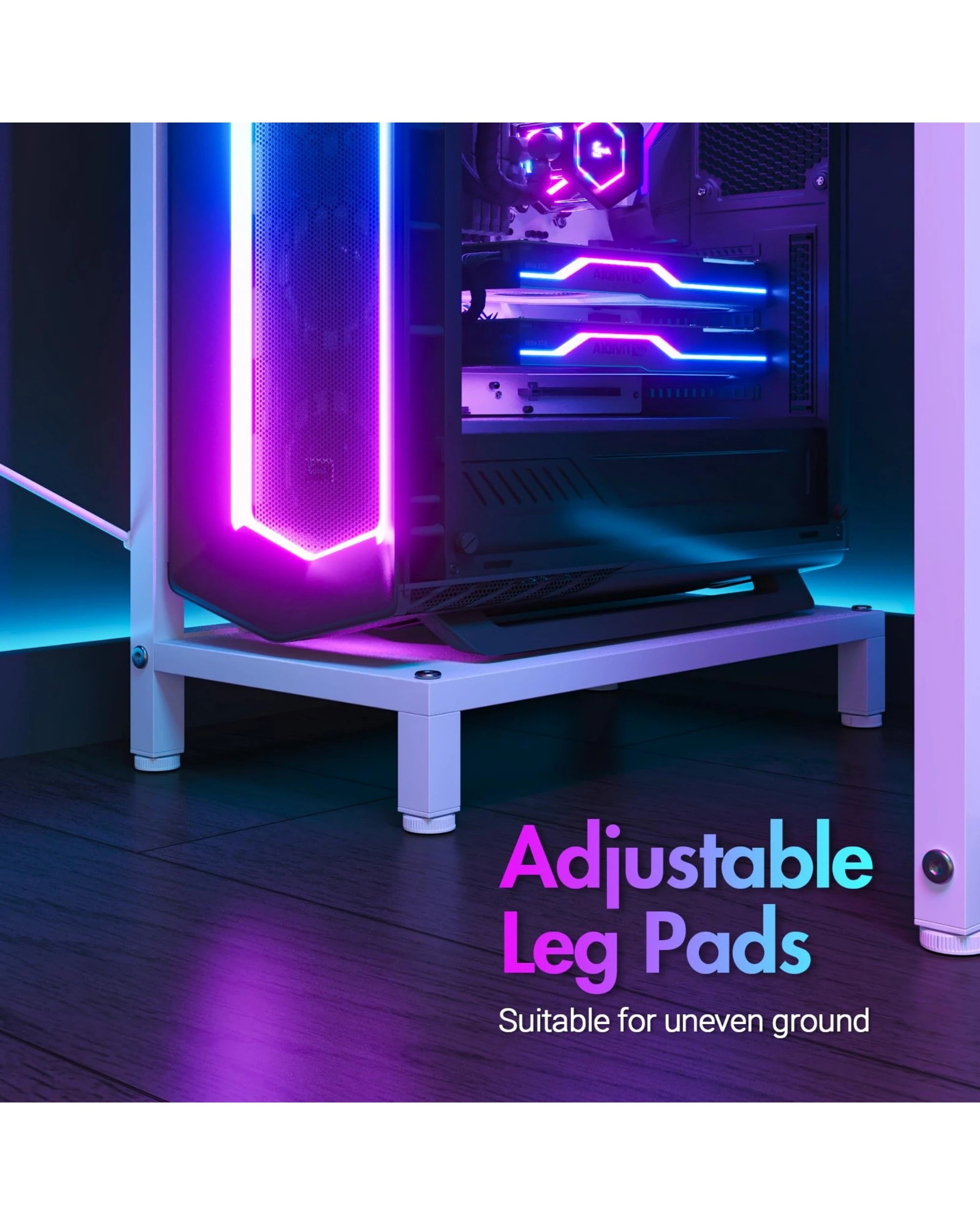 3 Advwin L Shaped Gaming Desk With Power Outlets 160cm Convertible LED Computer Desk With Monitor Stand White, 3 of 4