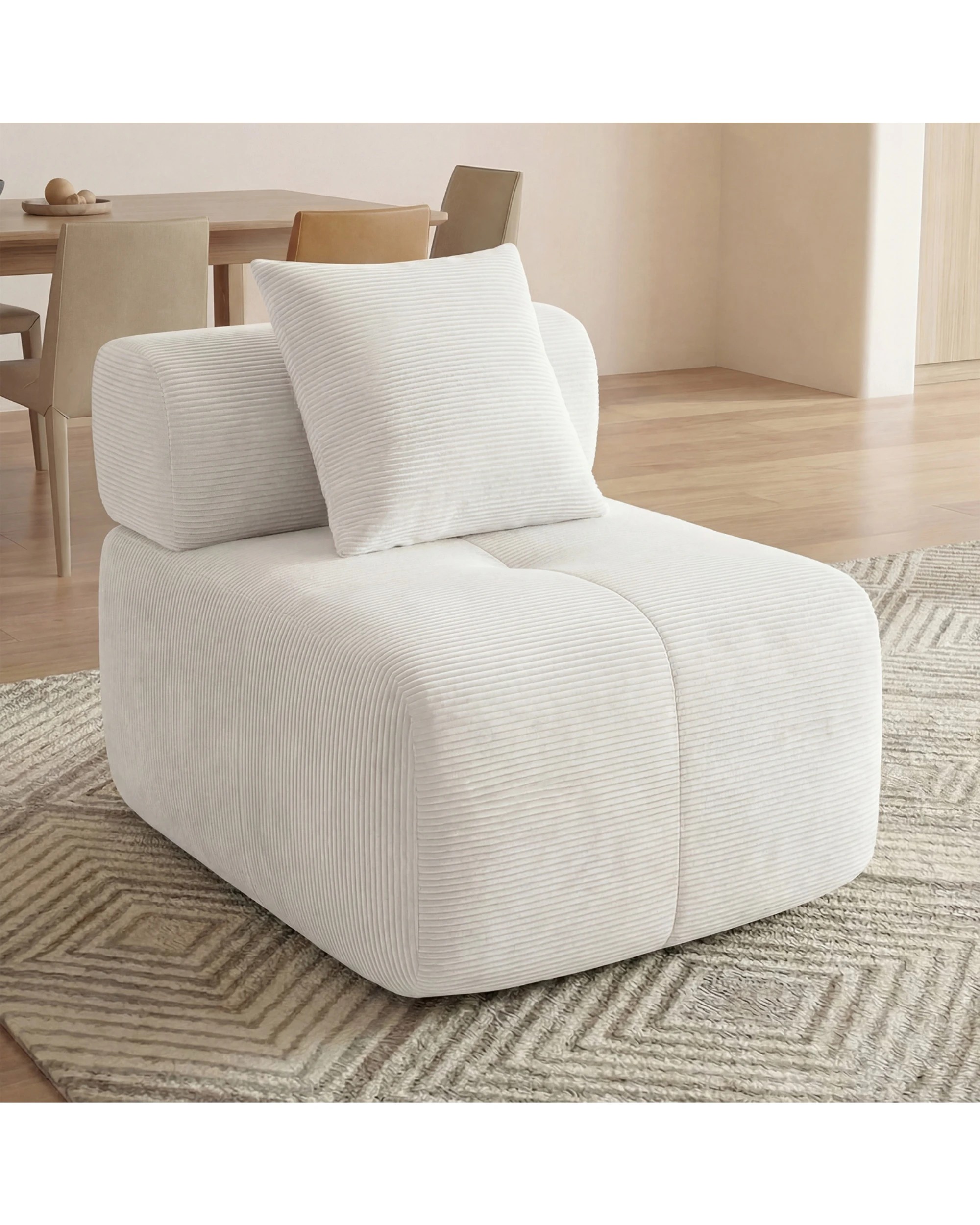 3 Advwin Armless Corduroy Fabric Modular Sponge Cloud Sofa Chair - Beige, 3 of 4