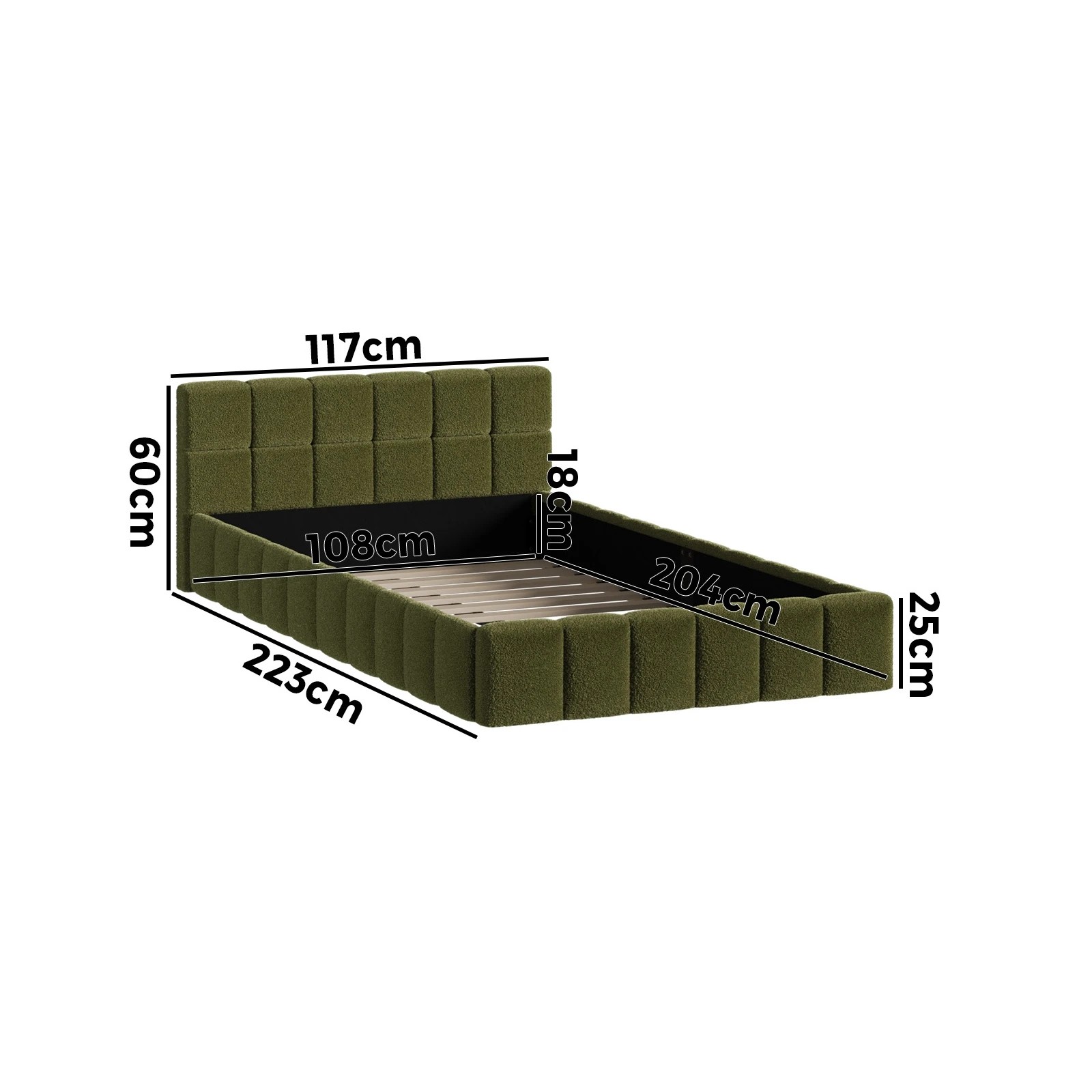 2 Oikiture Bed Frame King Single Size Tufted Headboard Boucle - Green, 2 of 9