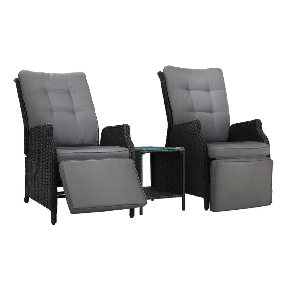 1 Gardeon 3PC Recliner Chairs Table Sun lounge - Black, 1 of 6