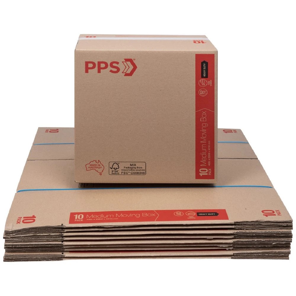 1 PPS Heavy Duty Moving Boxes Medium 406 x 298 x 431mm 10 Pack, 1 of 4