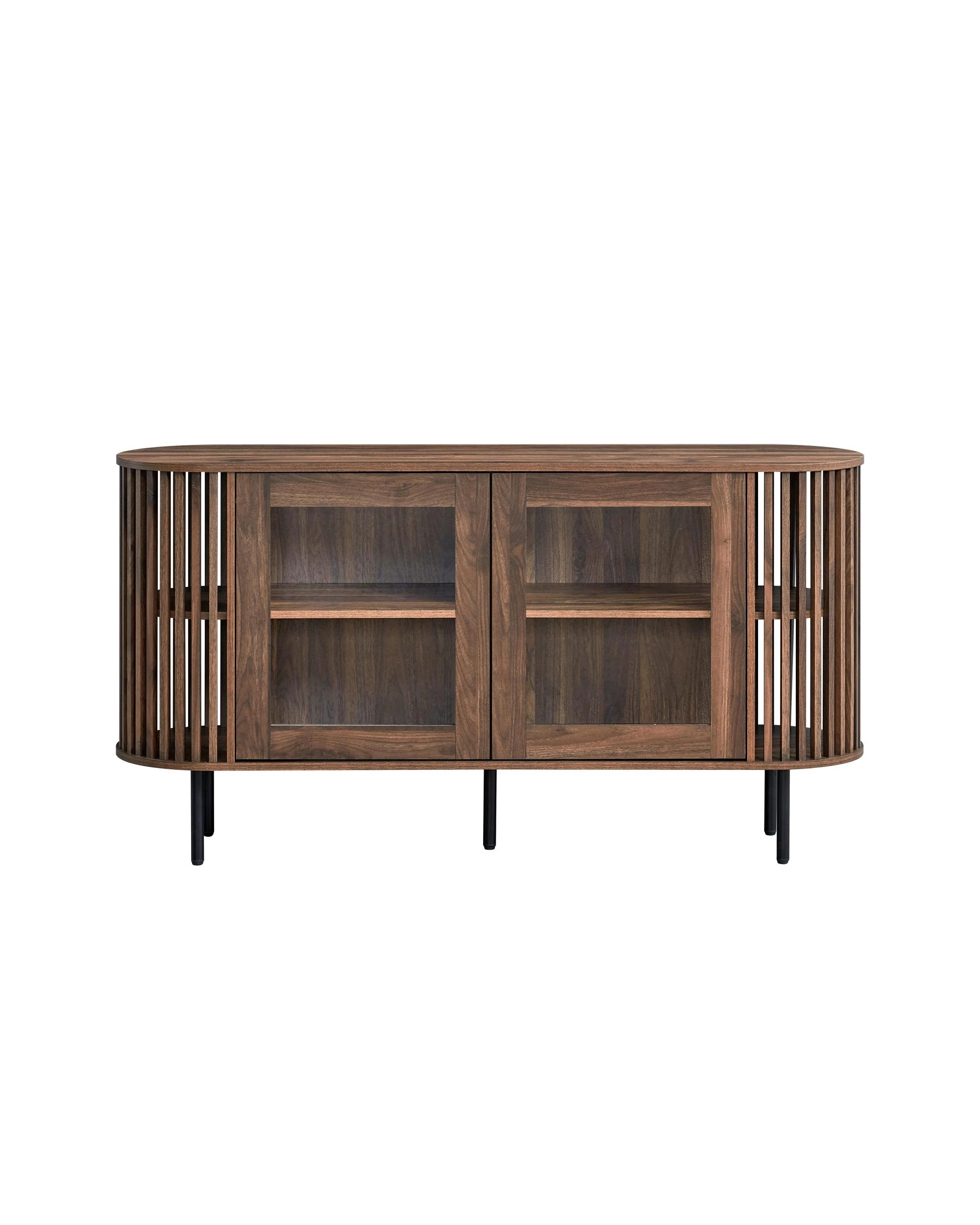 3 Kodu Buffet Unit Sideboard Credenza Cabinet 148cm 2 Doors Slat Walnut - Brown, 3 of 6