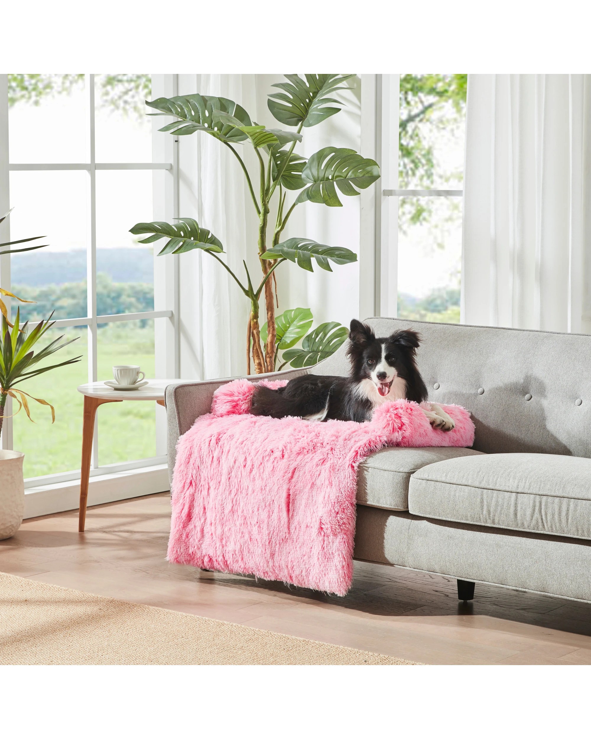 2 Charlie's Shaggy Faux Fur Bolster Sofa Protector Calming Dog Bed Large - Ombre Pink, 2 of 8