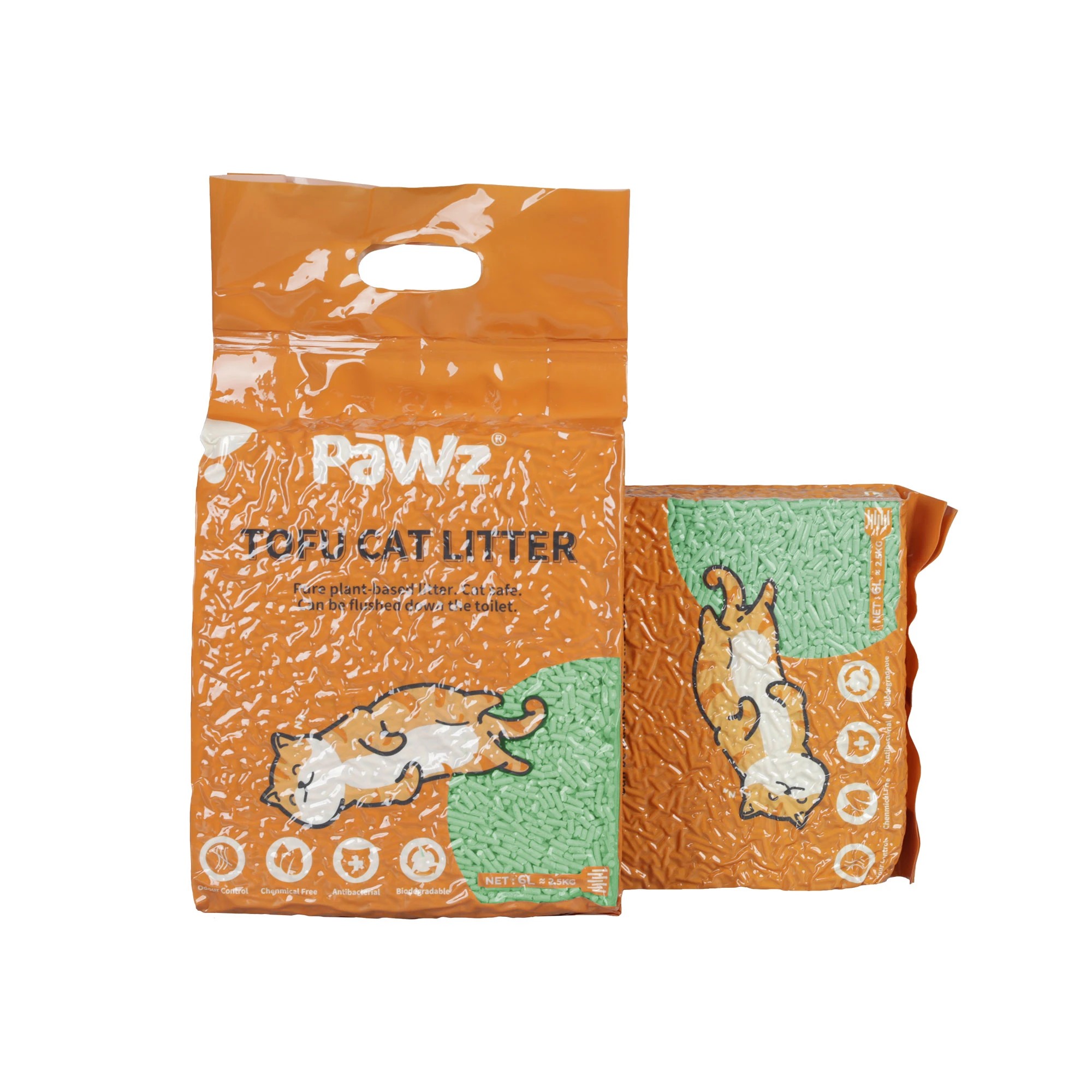 1 Pawz 2.5kg Tofu Cat Litter Clumping Flushable Fast Super Absorbent Green Tea x6, 1 of 8
