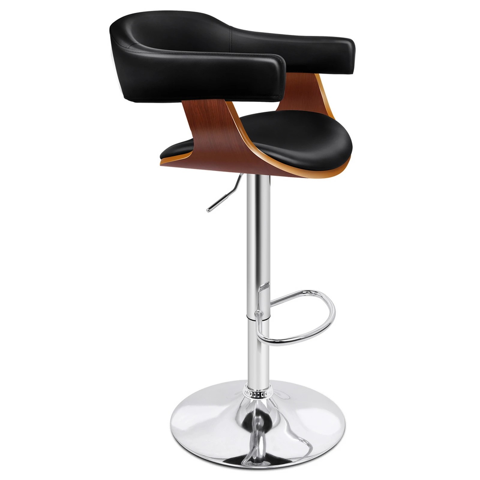 1 Alfordson 1x Bar Stool Joan Kitchen Swivel Chair Wooden Leather Gas Lift - Black, 1 of 9