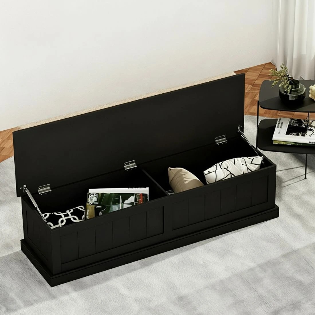 4 Artiss Storage Ottoman Blanket Box 140cm Fluted - Black, 4 of 6
