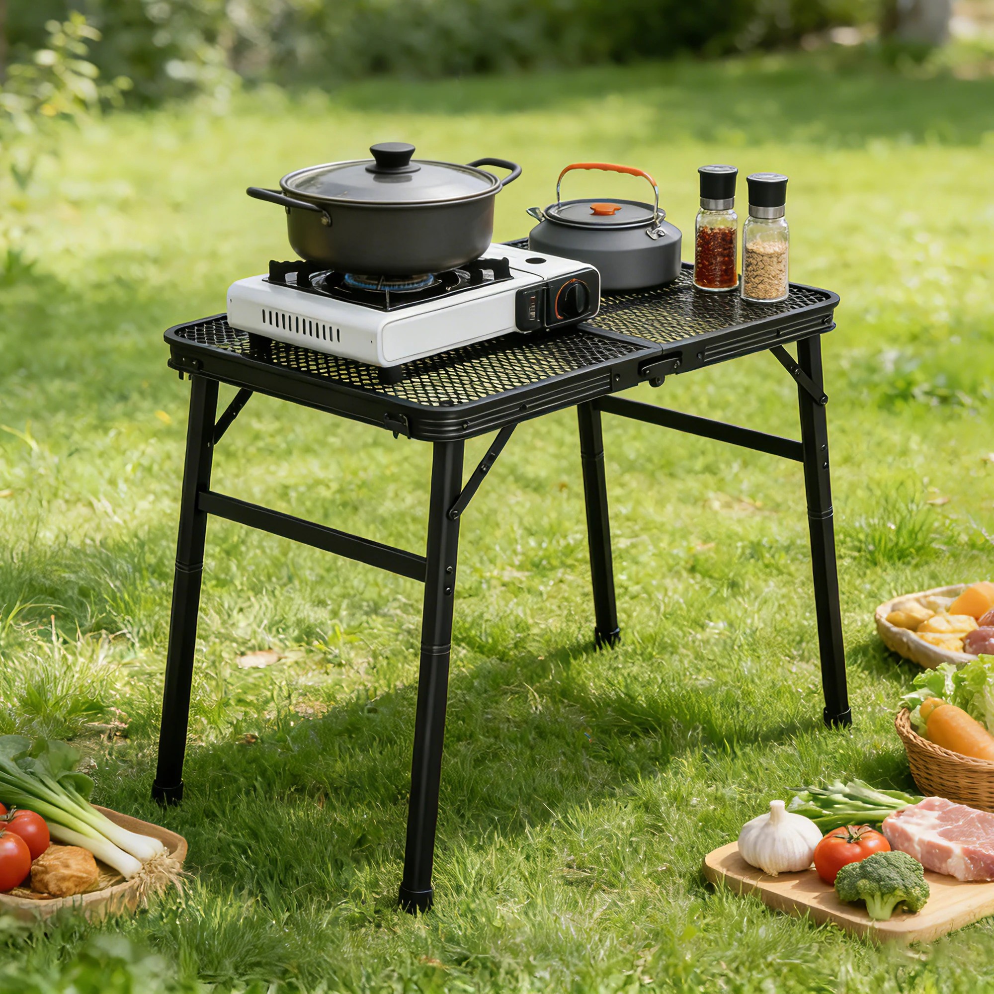 8 Levede Camping Table Mesh Desktop Lightweight Portable Folding Grill Desk - Black, 8 of 8