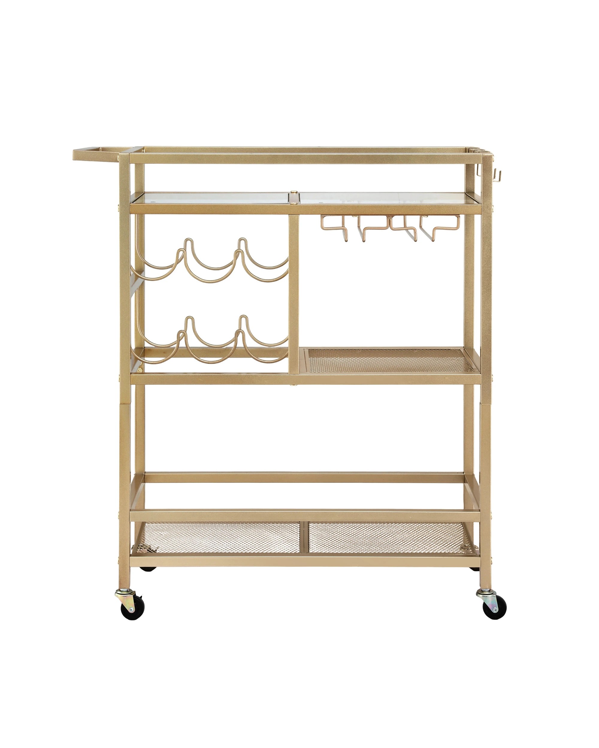 4 Artiss Bar Cart Drinks Trolley Serving Wine Rack Glass Holder 3 Hooks 72cm - Gold, 4 of 7