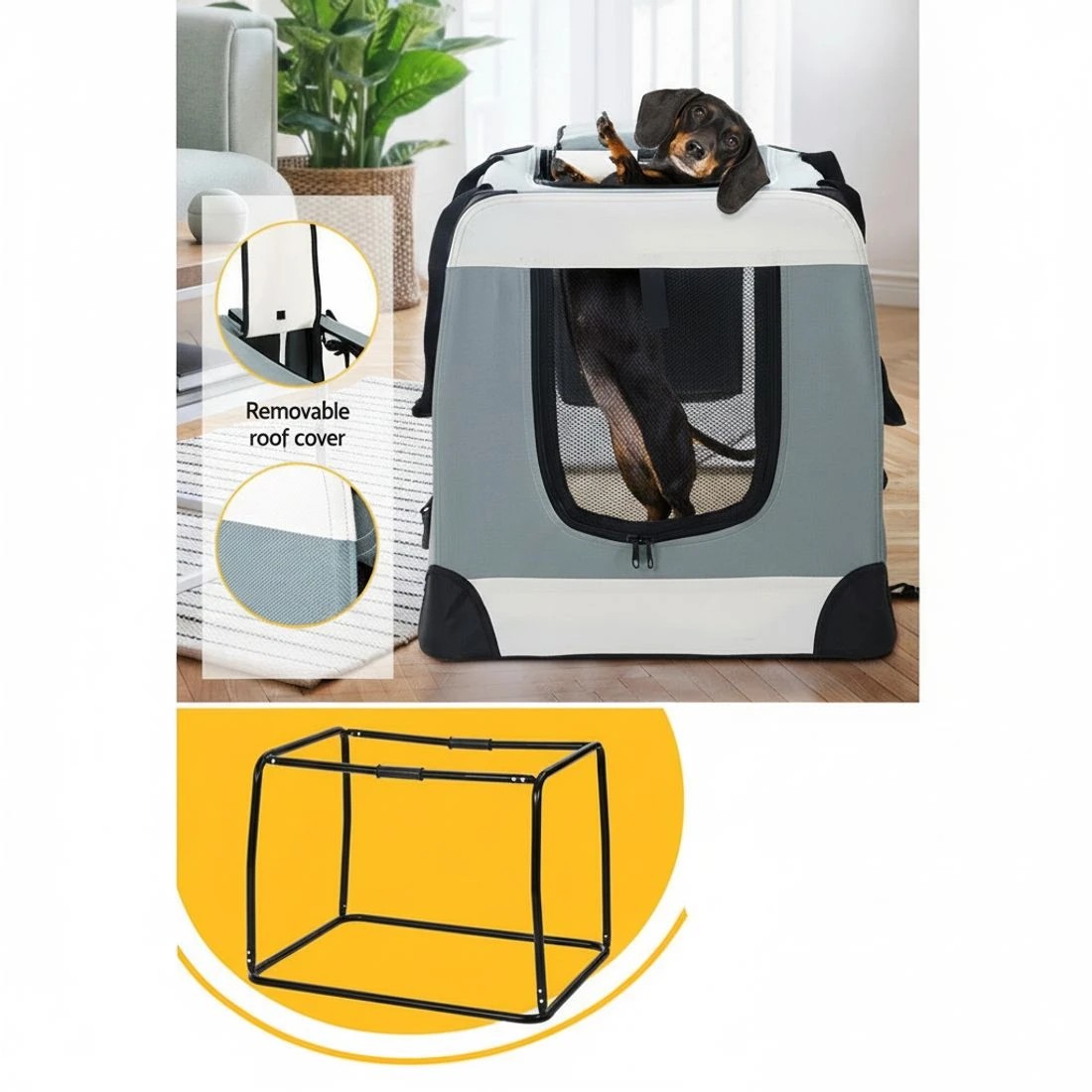 3 i.Pet Pet Carrier Soft Crate Dog Cat Travel 90x61CM Portable Foldable Car - Blue, 3 of 5