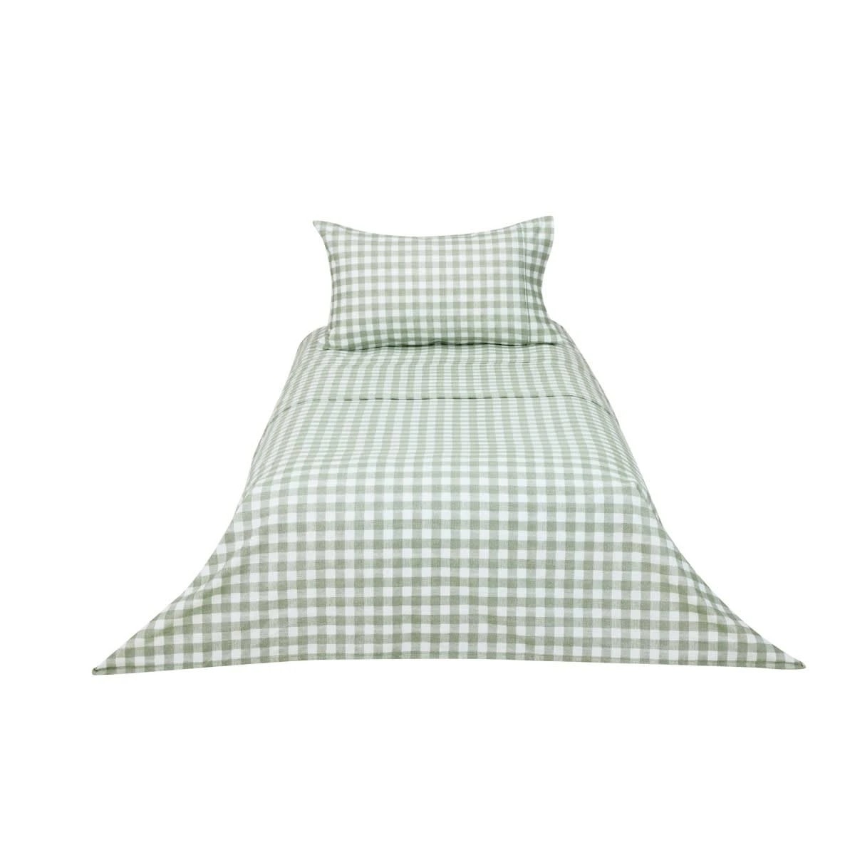 6 Gingham Cotton Flannelette Sheet Set - Single Bed, Green, 6 of 7