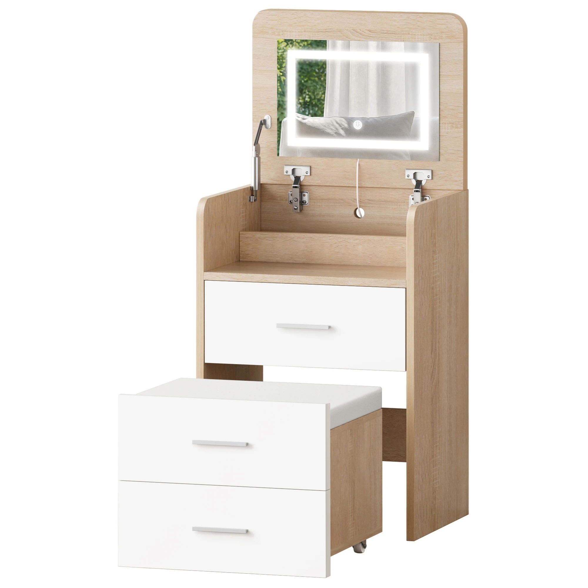 1 Alfordson Dressing Table Stool Set 3-In-1 Makeup Mirror Vanity Desk - Natural, 1 of 10