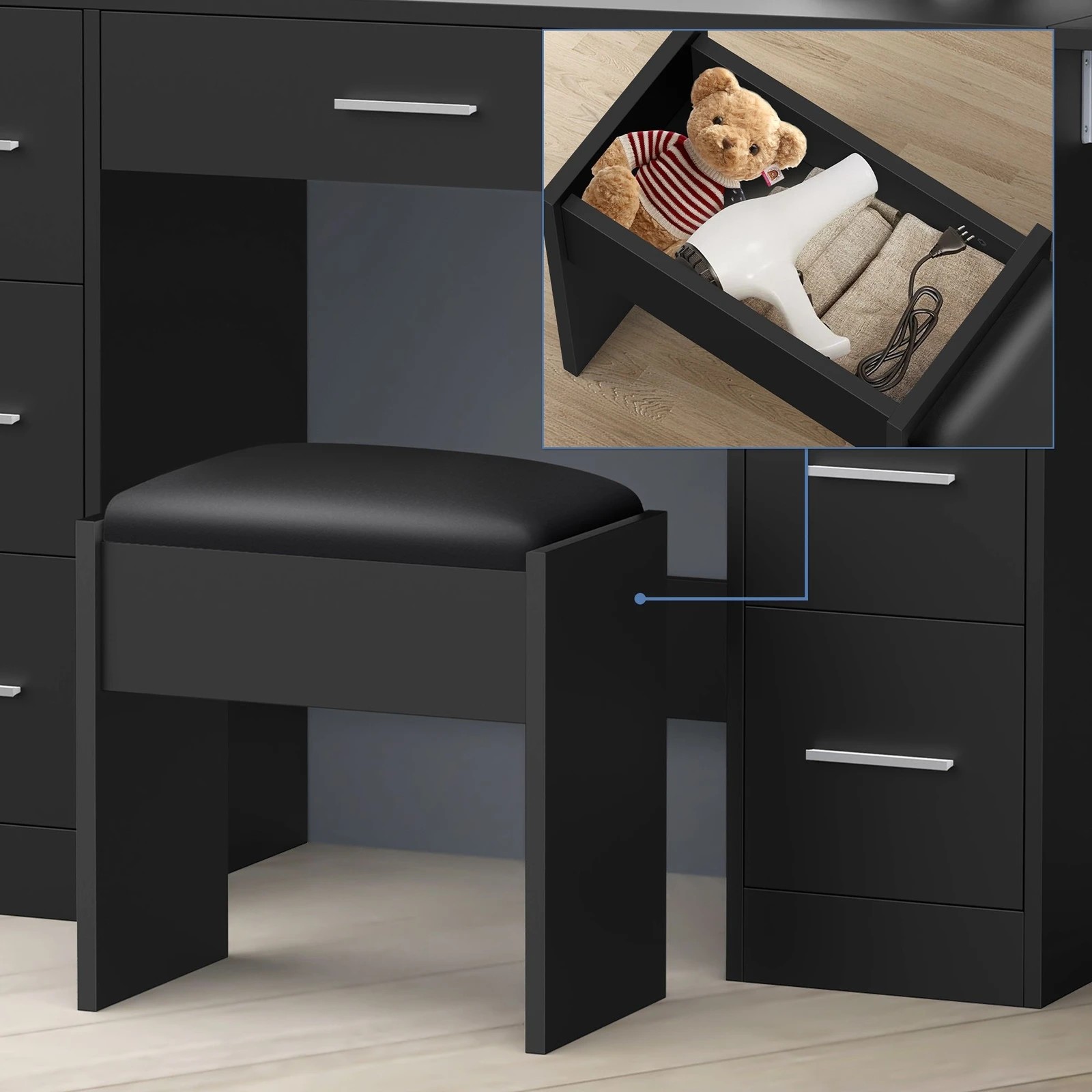 6 Alfordson Dressing Table Stool Set Makeup Mirror Vanity Desk LED Bulbs - Black, 6 of 10