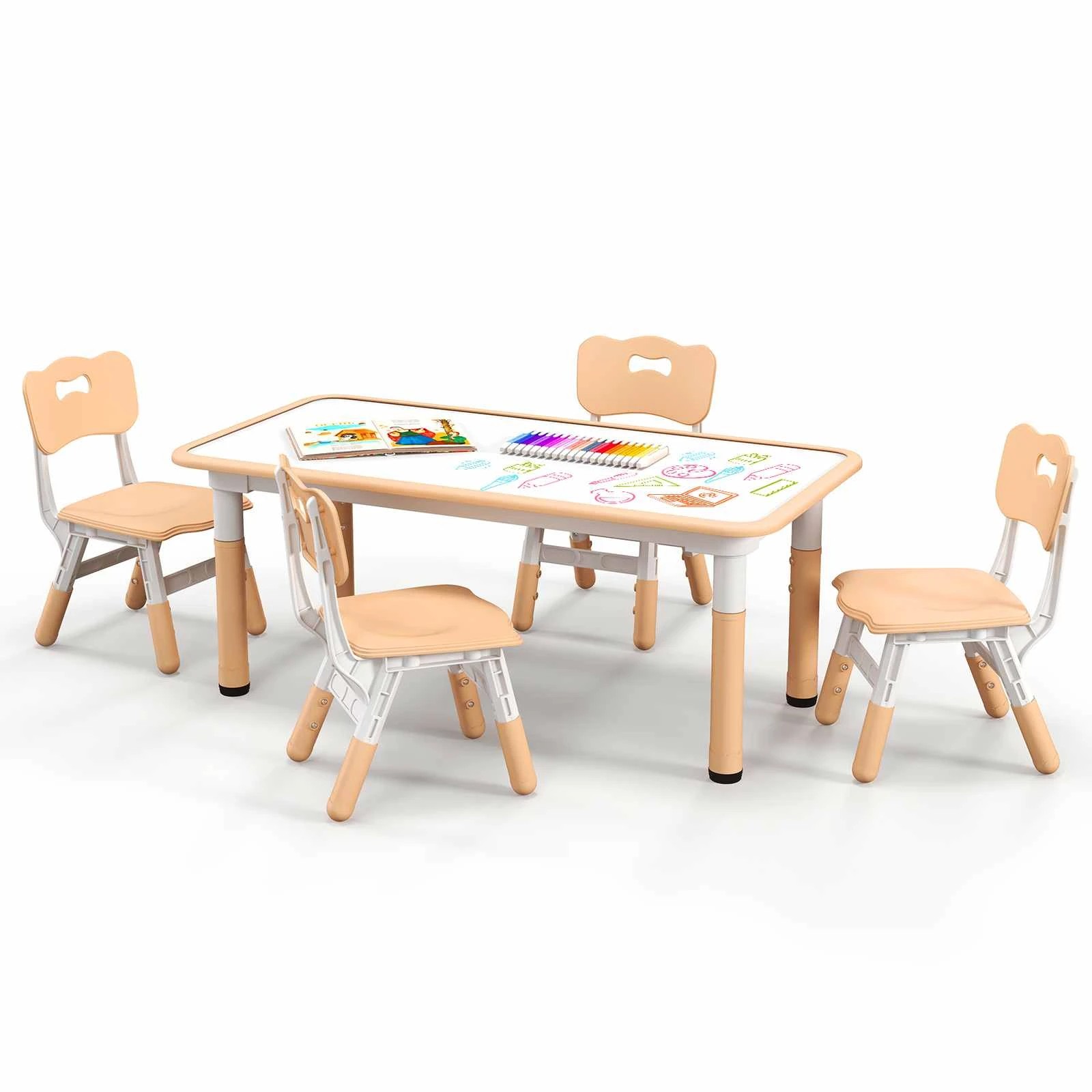 1 Costway Kids Table & 4 Chairs Height Adjustable Graffiti Desk, 1 of 6