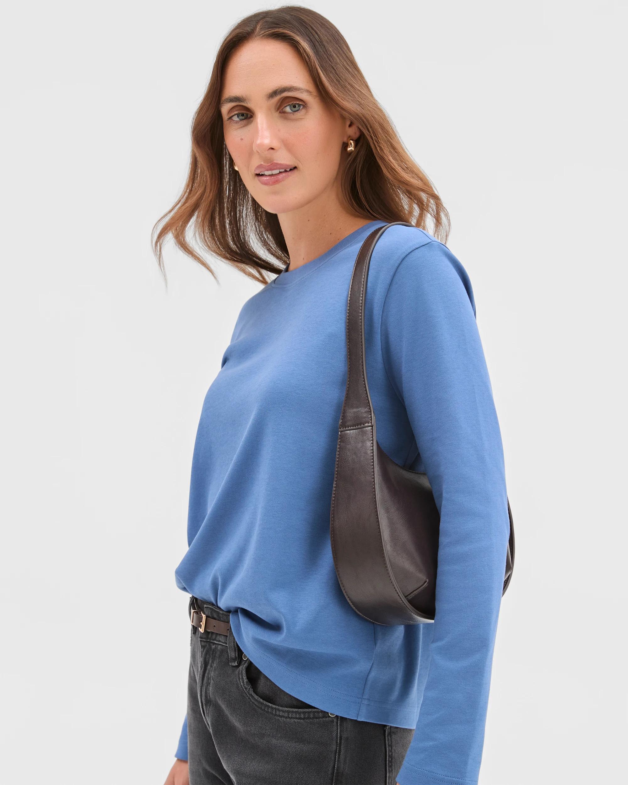 2 Target Woman Australian Cotton Classic Long Sleeve Crew Neck T-Shirt BLUE JAY, 2 of 6