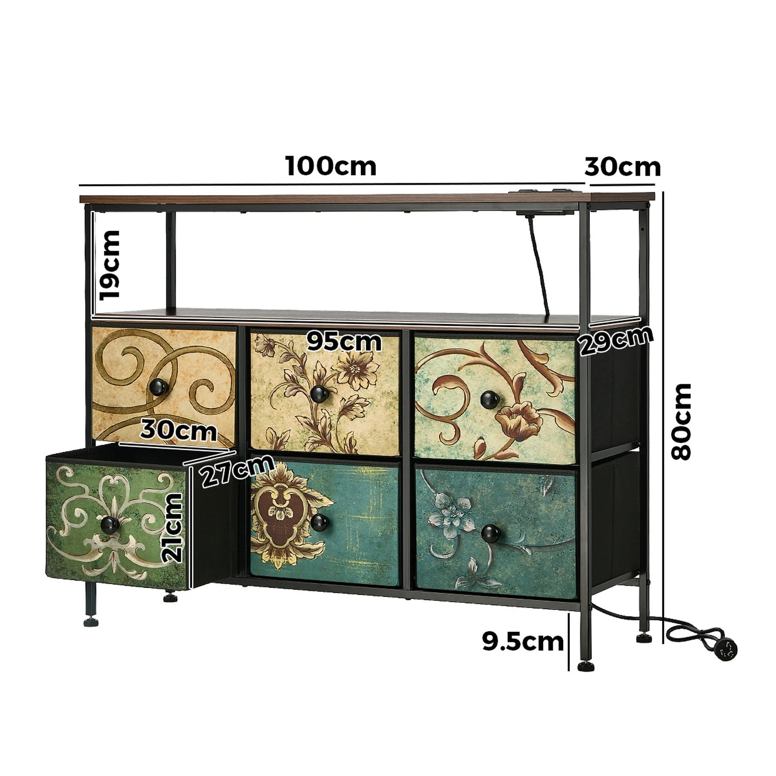 2 Oikiture 6 Chest of Drawers Fabric Retro Dresser Lowboy Shelf Charging Station - Multi, 2 of 6