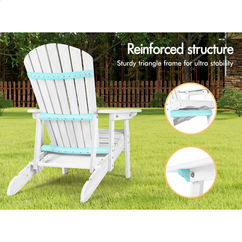 10 Alfordson Outdoor Chair Wooden Adirondack w/ Ottoman Patio Beach Garden - White, 10 of 10