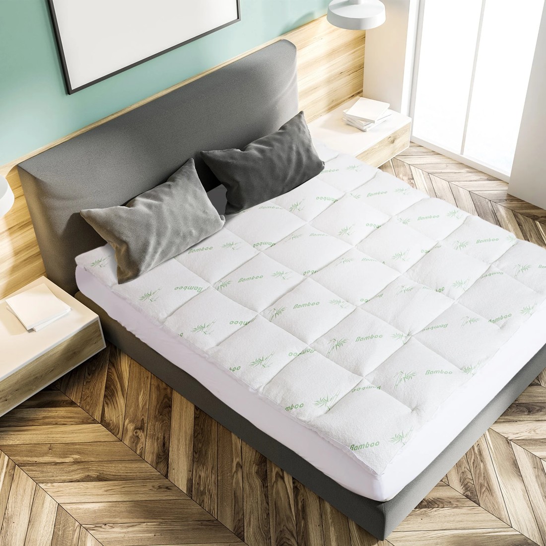 6 Royal Comfort 1000GSM Luxury Bamboo Covered Mattress Topper Ball Fibre Gusset Single - White, 6 of 7