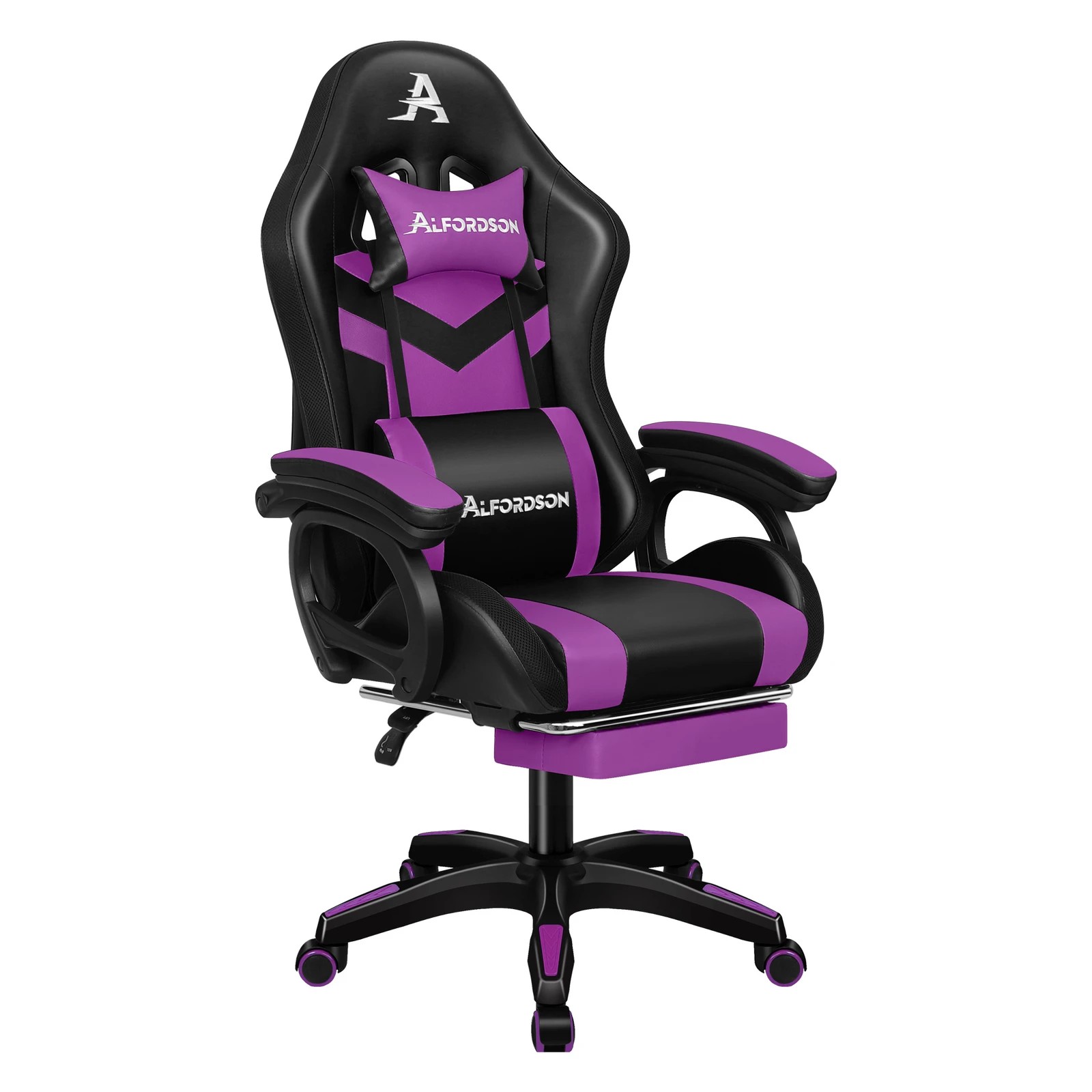 1 Alfordson Gaming Office Chair 12 RGB LED Massage Computer Seat Footrest - Purple, 1 of 10