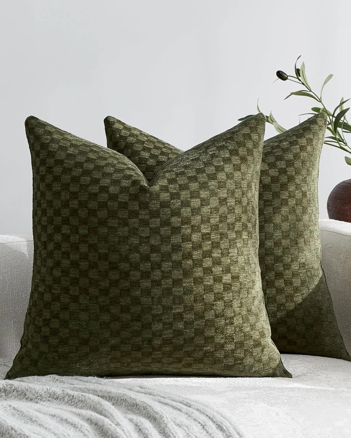 1 Gioia Casa 2-Pack Chenille Waffle Cushion Covers 45cm x 45cm - Khaki Green, 1 of 3