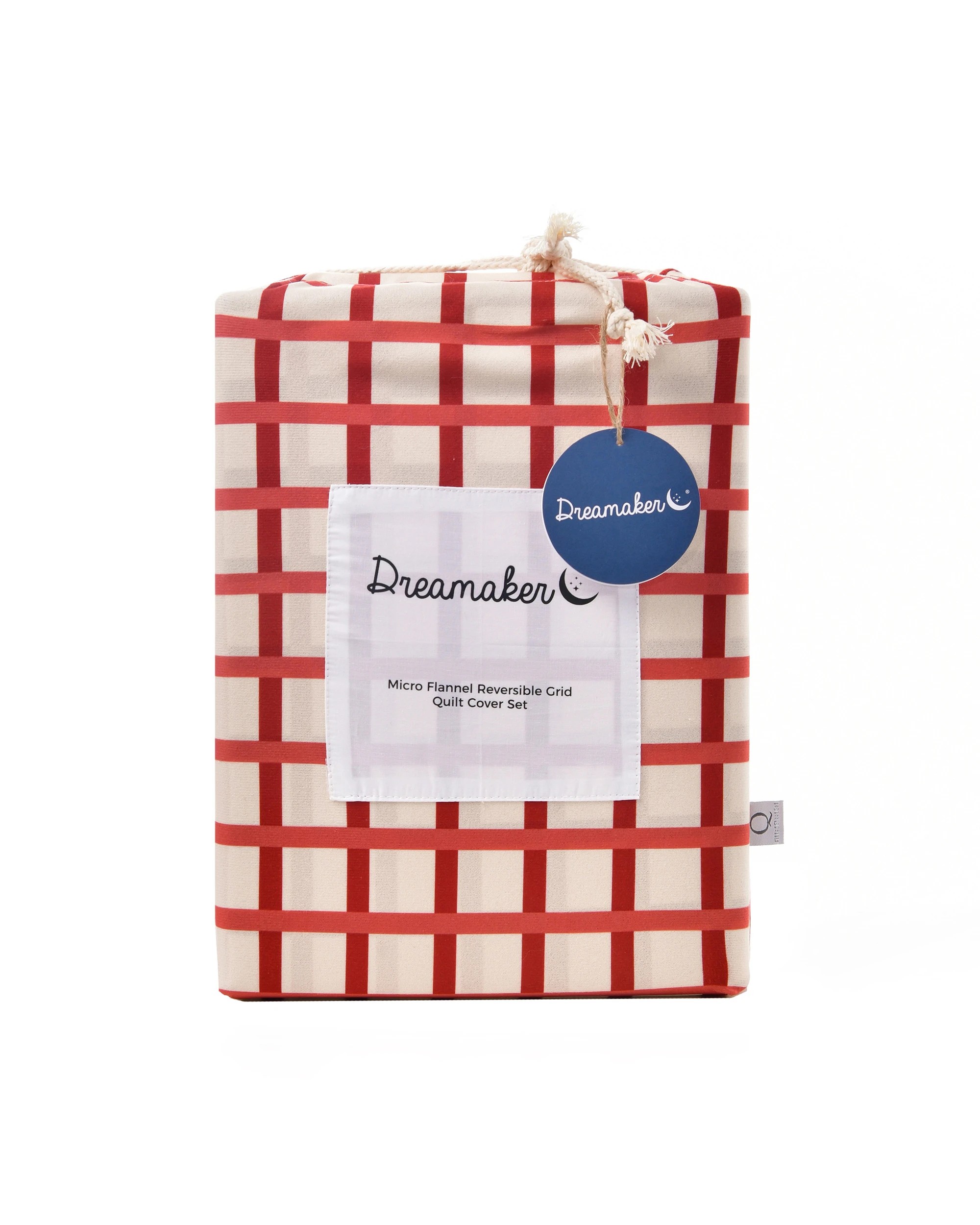 9 Dreamaker Micro Flannel Reversible Grid Quilt Cover Set - Queen Bed - Sienna, 9 of 9