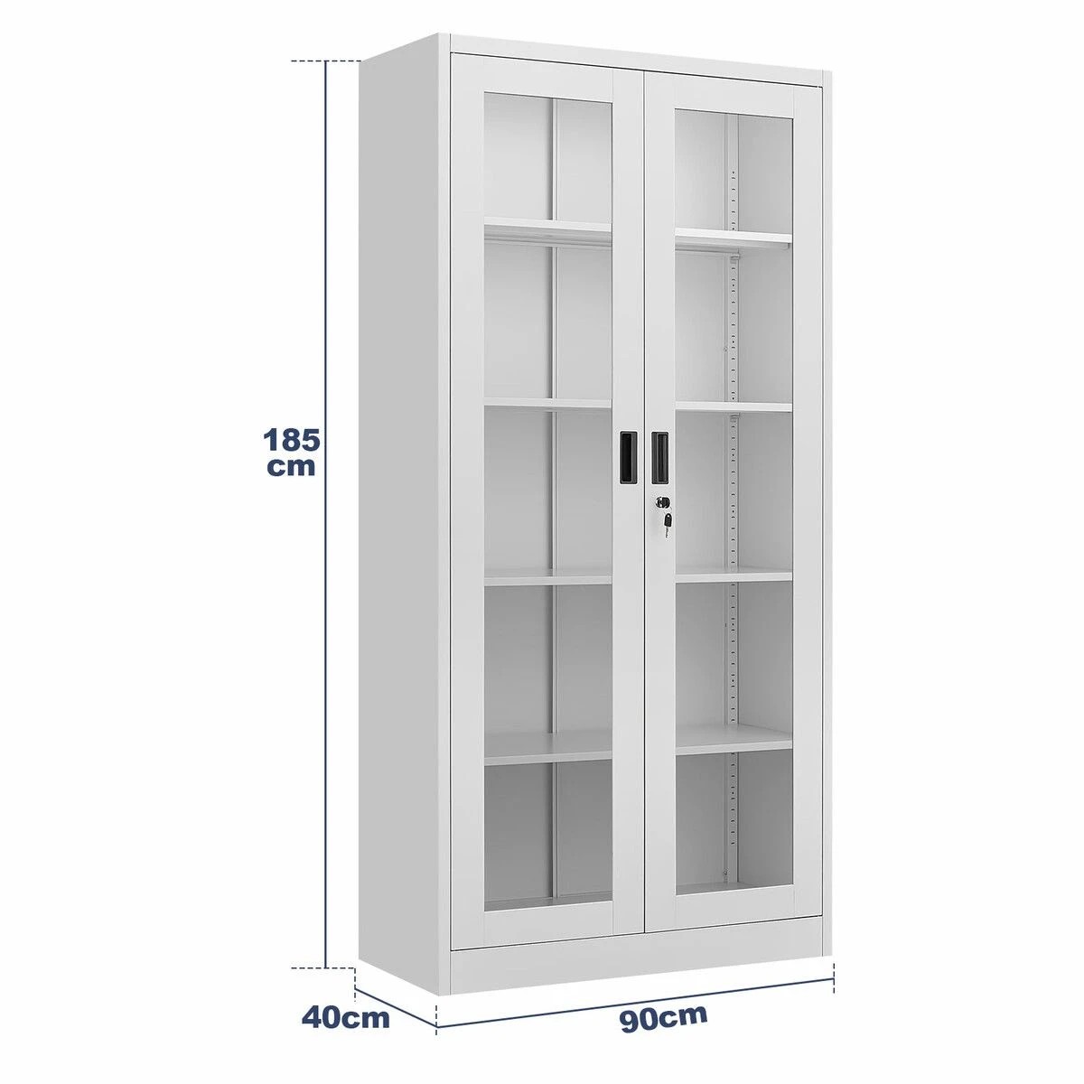 4 Ausway Steel Office Cabinet Filing Storage Shelf Lockable Tempered Glass 185x90x40cm, 4 of 6