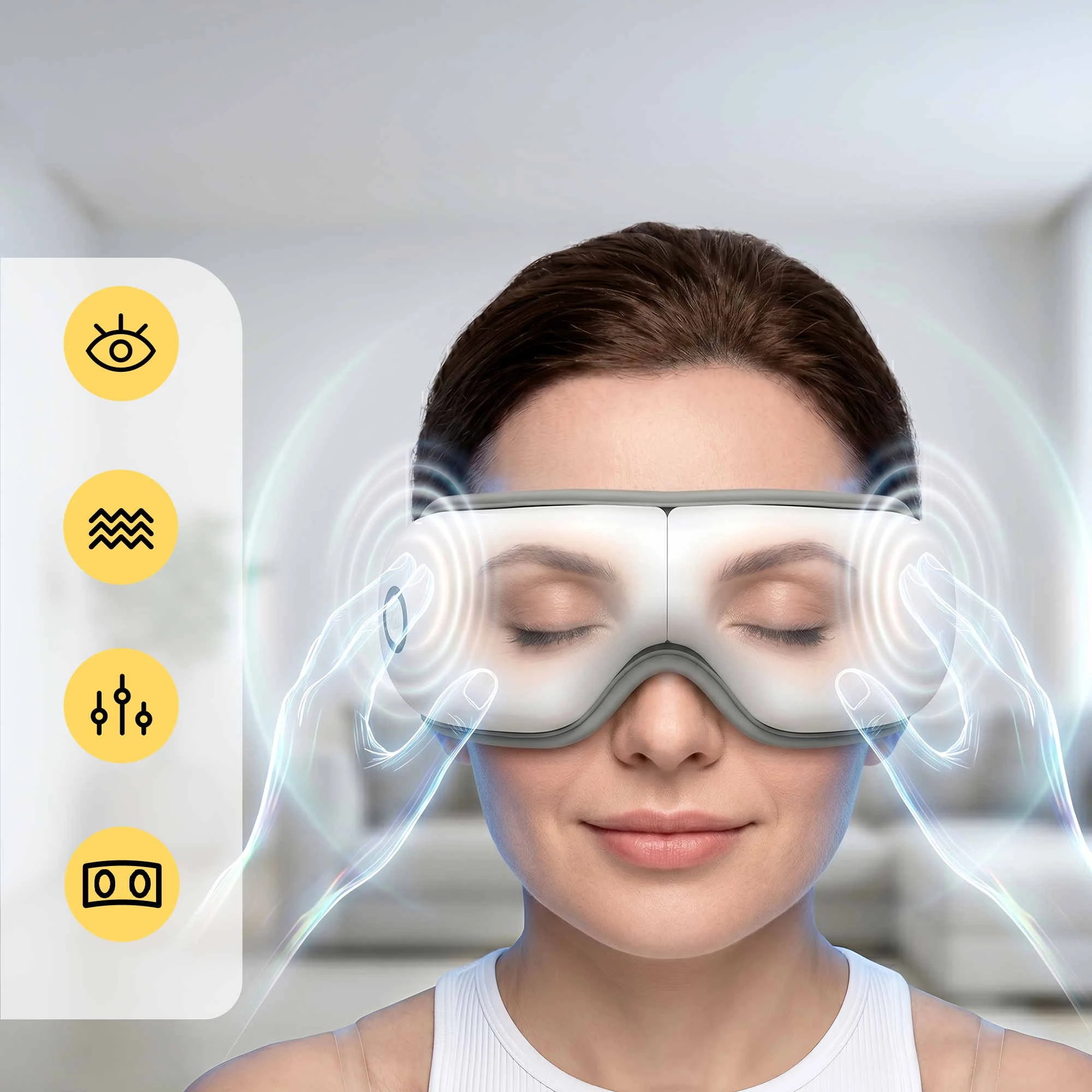 5 Livemor Eye Massager with Heat Sleeping Eyes Mask Folding with Bluetooth Music for Fatigue Relief - White, 5 of 9