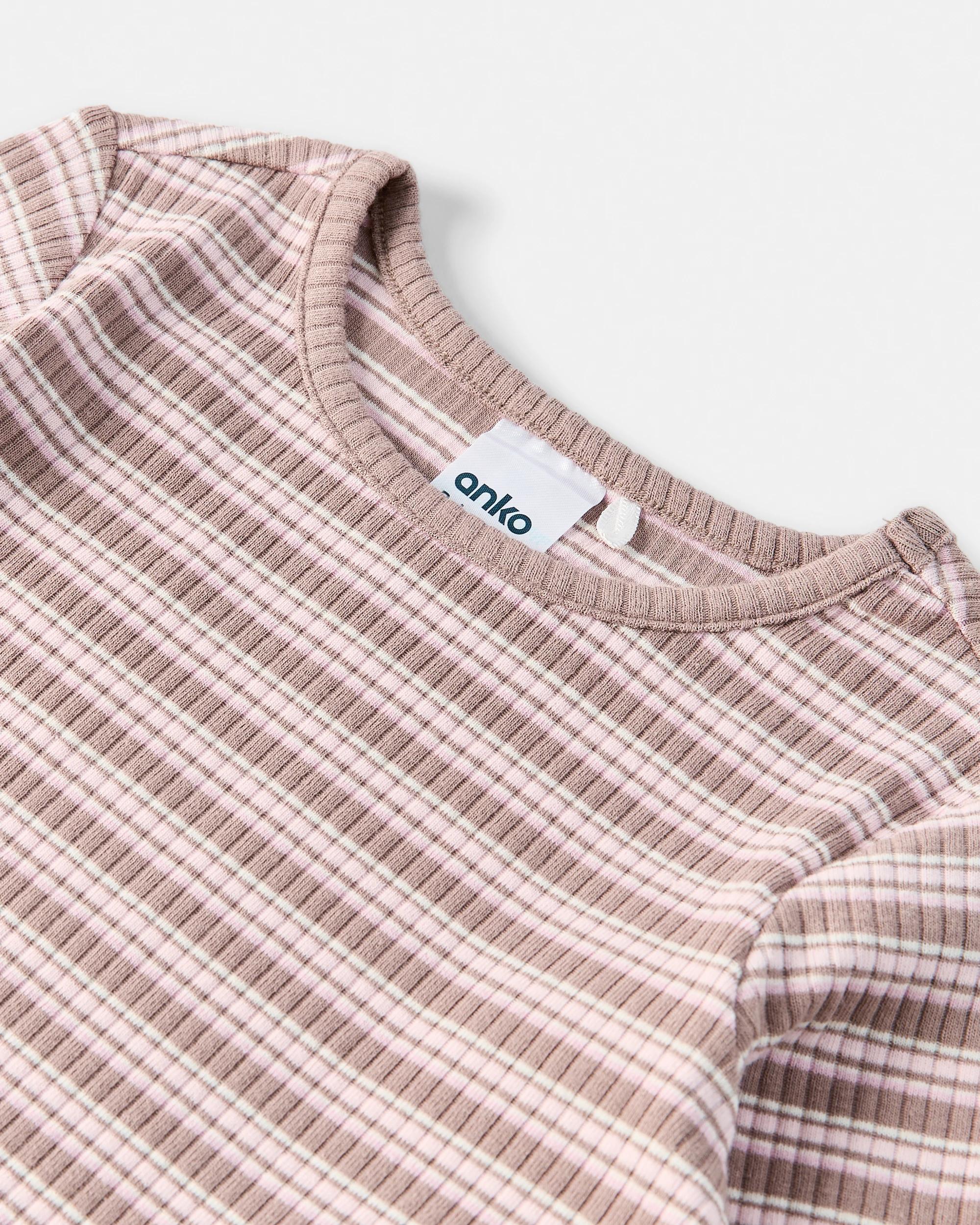 6 3 Pack Cotton Long Sleeve Ribbed T-shirt Pnk Strp, 6 of 8