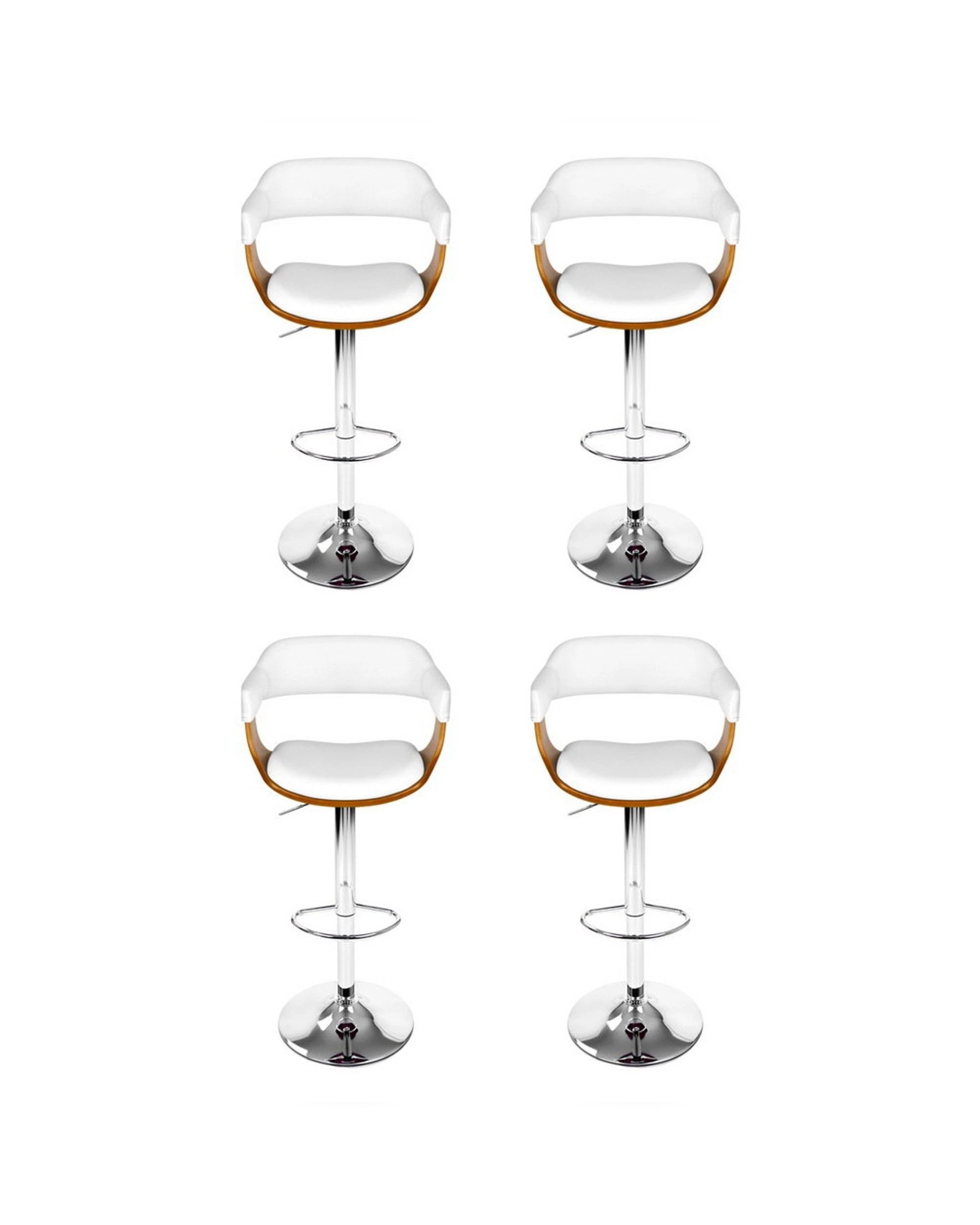 3 4x Artiss Bar Stools Gas Lift Leather with Armrest - White, 3 of 4