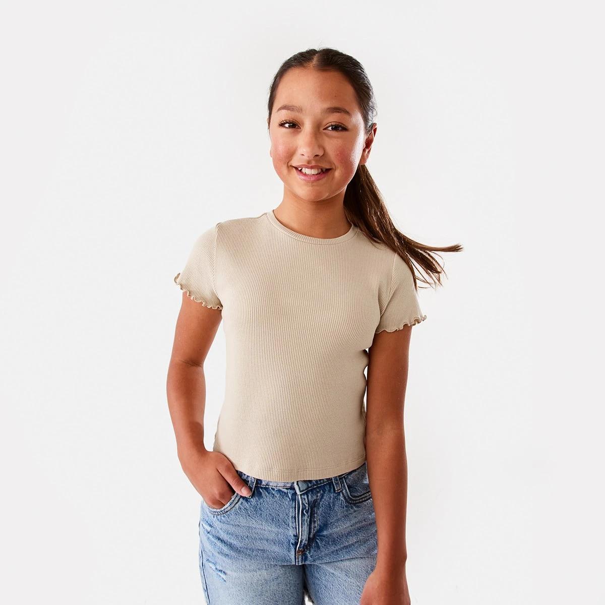 1 Short Sleeve Rib Top Bone Beige, 1 of 9