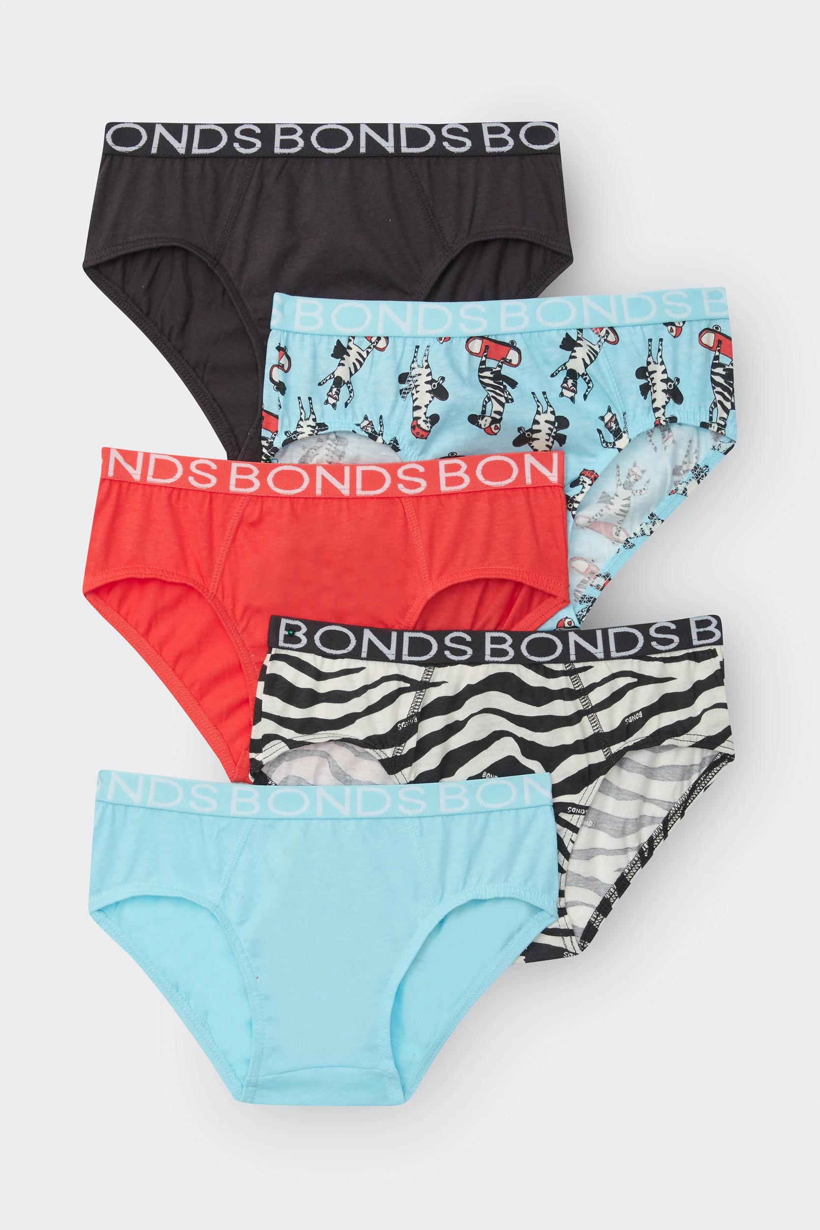 1 Bonds 5 Pack Older Boys Briefs SKATING ZEBRA, 1 of 4