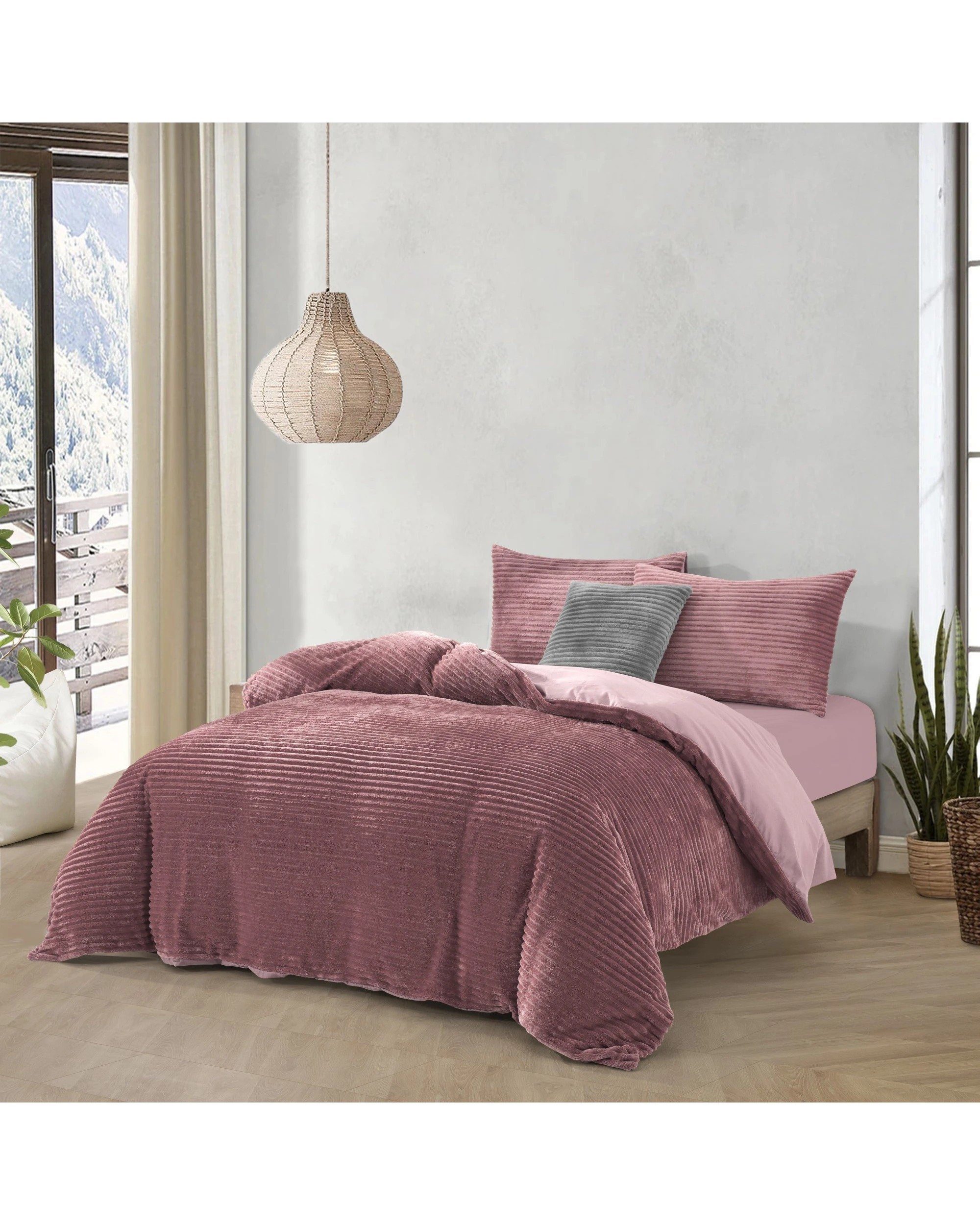 2 Dreamaker Signature Embossed Corduroy Fleece Quilt Cover Set - Queen Bed - Blush, 2 of 8