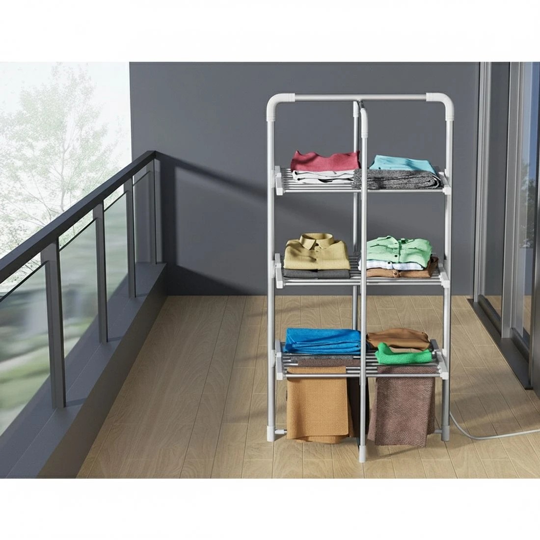 4 Devanti Electric Heated Towel Rail Rack 30 Bars Foldable Clothes Dry - Silver, 4 of 6