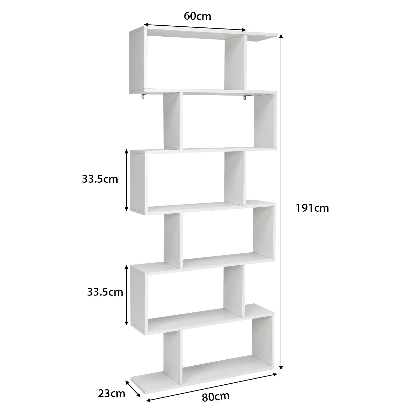 3 Costway S-Shape Bookshelf 6-Tier Wood Bookcase Display Shelf Storage Rack Home Office - White, 3 of 4