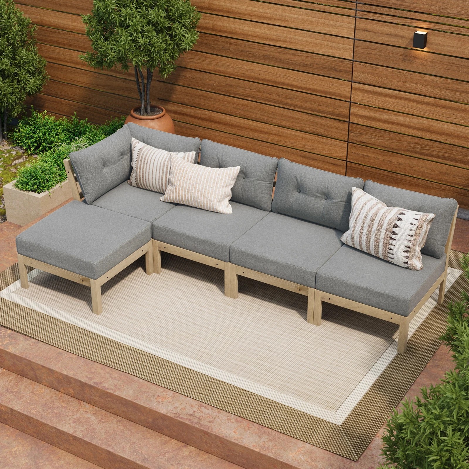 3 Livsip 5PCS Outdoor Sofa Set Lounge Setting Patio Furniture - Grey, 3 of 10