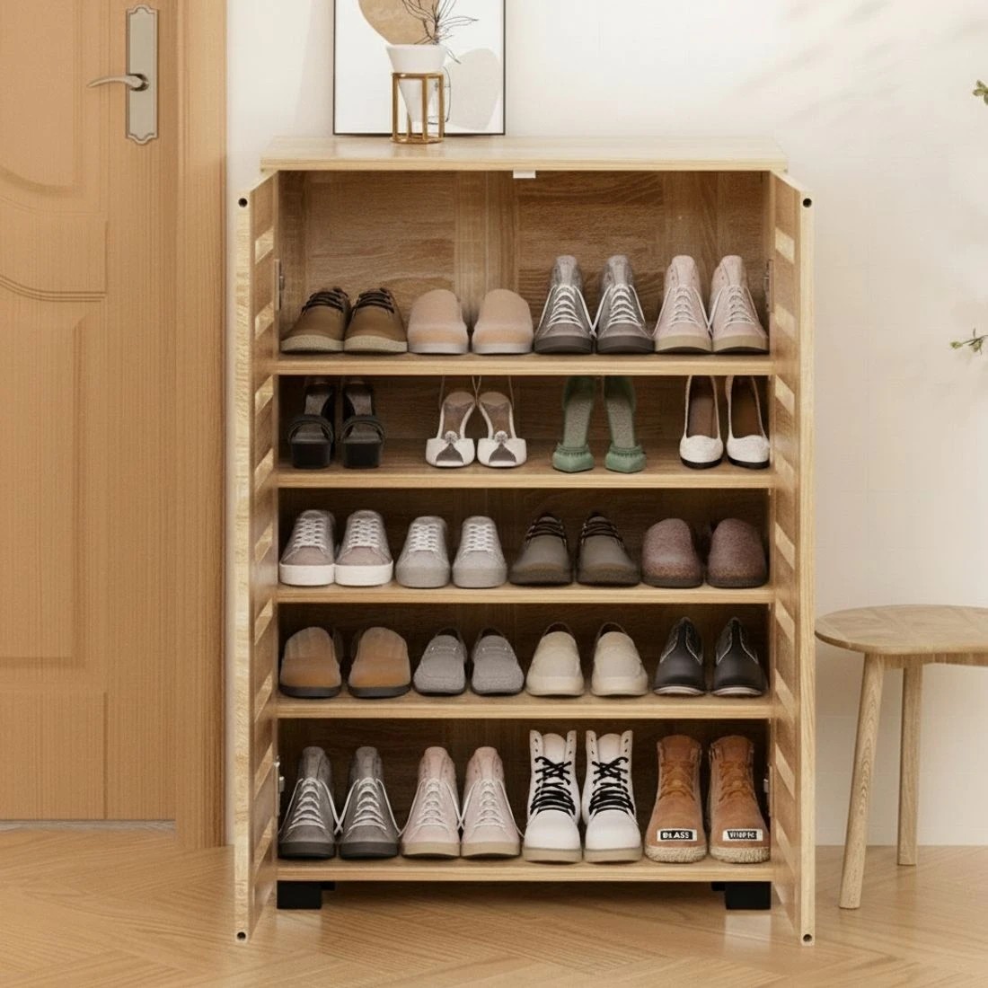 8 Artiss Shoe Rack Cabinet 20 Pairs 5-tier - Brown, 8 of 8