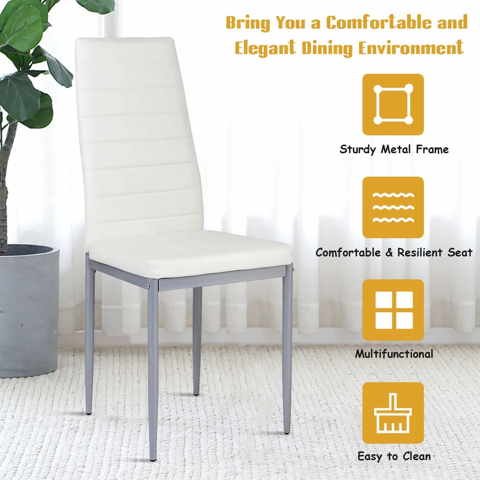 3 Costway 4x PVC Leather Dining Chairs Upholstered Armless Seat, 3 of 9
