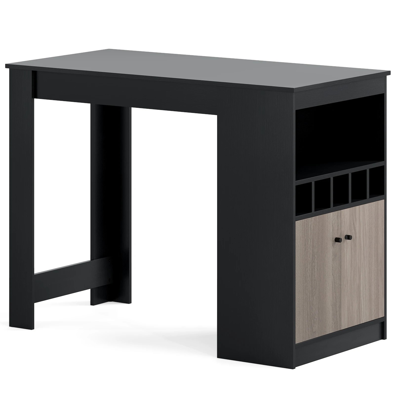 1 Costway Bar Table w/Storage Cabinet Wine Rack & Adjustable Shelf Dining Table - Black, 1 of 4