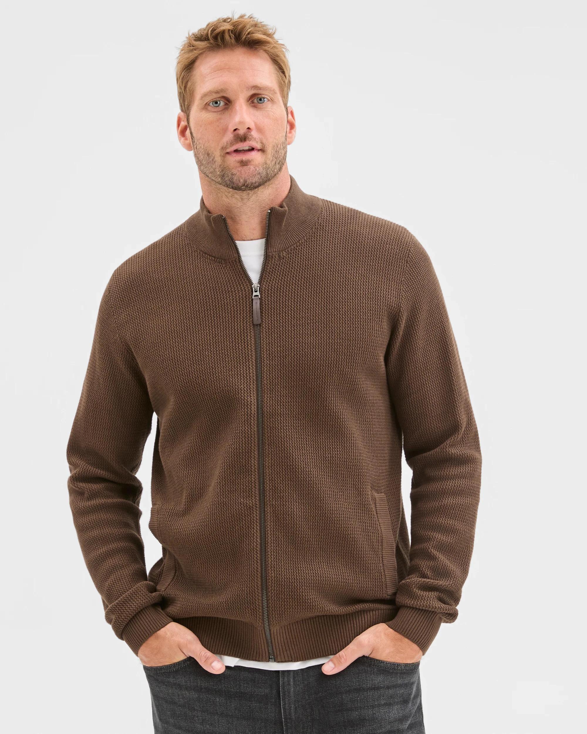 5 Target Man Australian Cotton Zip Through Knit Jumper CHOCOLATE, 5 of 5
