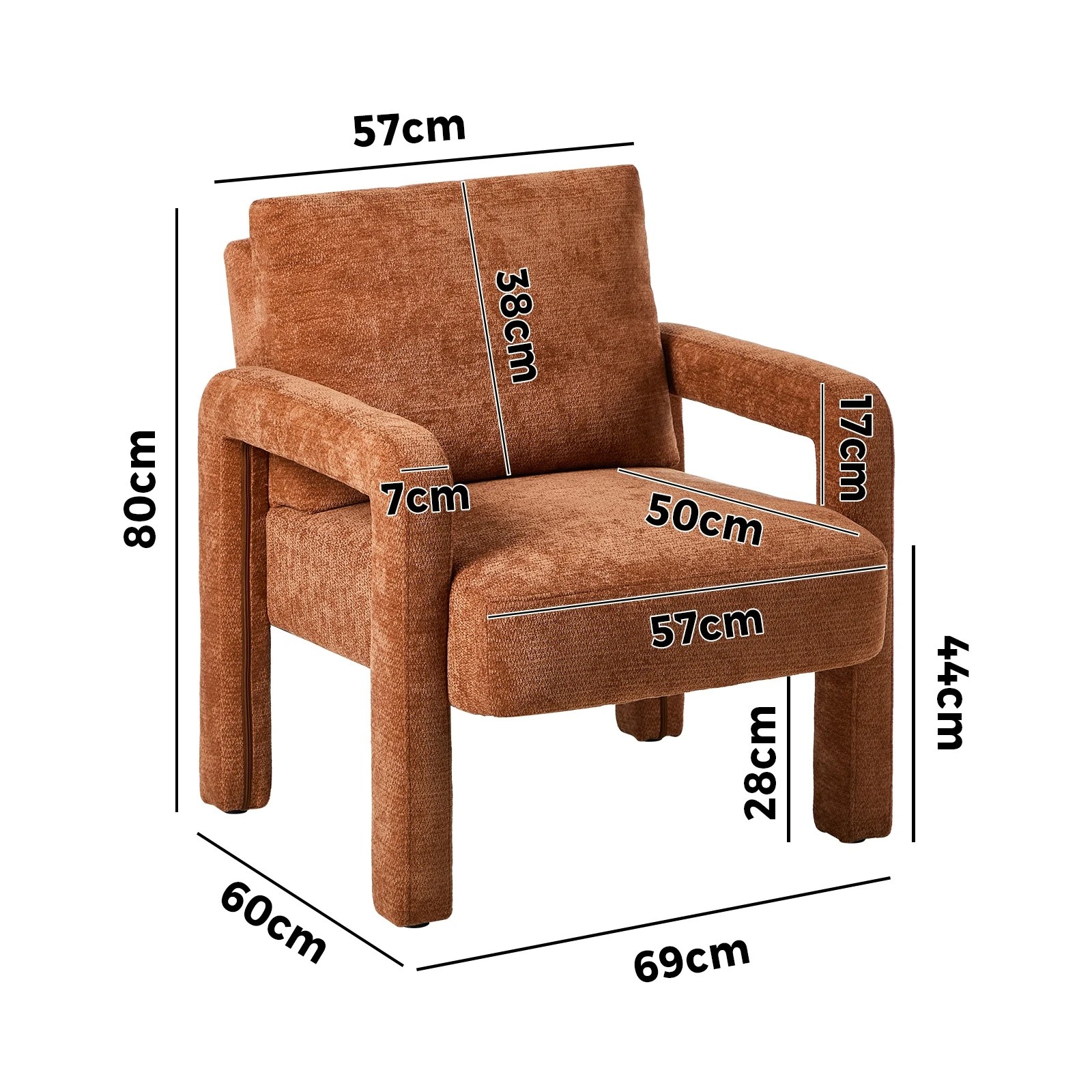 2 Oikiture Armchair Velvet Accent Chairs 1 Seater Lounge Sofa Chair - Orange, 2 of 10